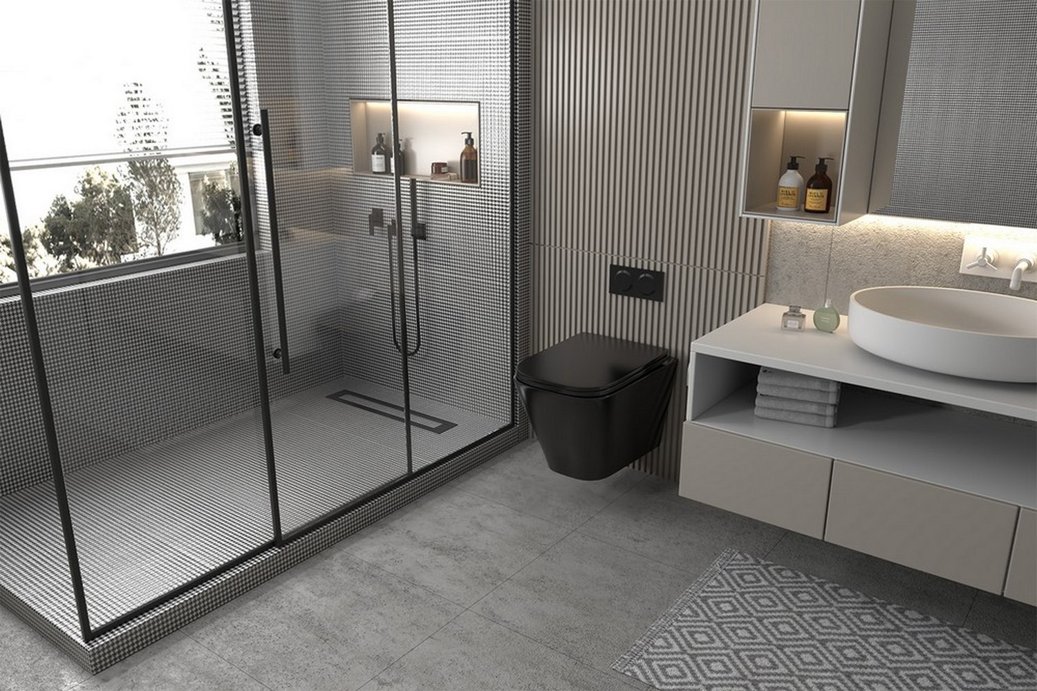 Изображение товара Комплект инсталляция с унитазом Abber Rechteck AC1201MB с черным цветом