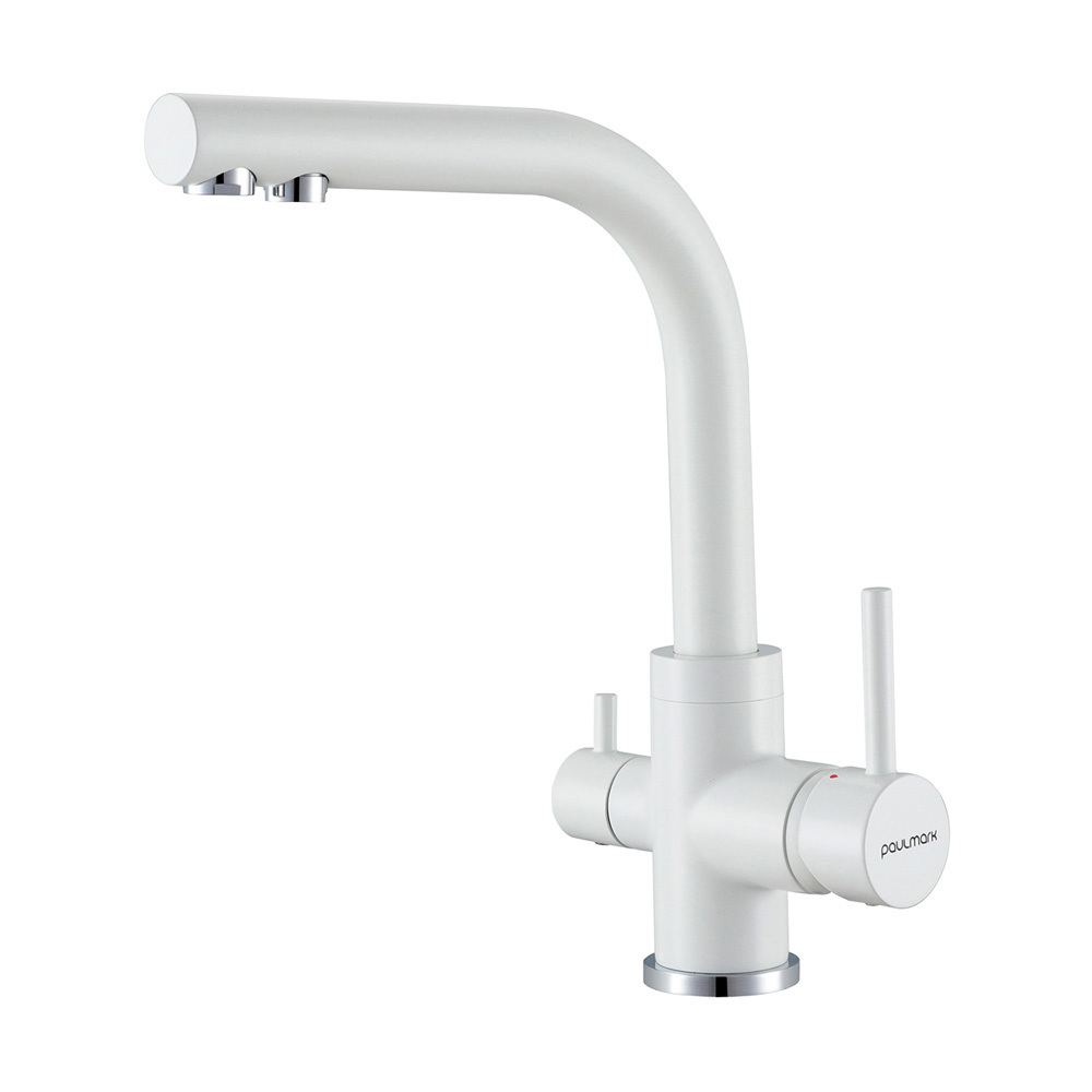 Изображение товара Однорычажный кухонный смеситель Paulmark Essen с фильтром из латуни 30 см белый