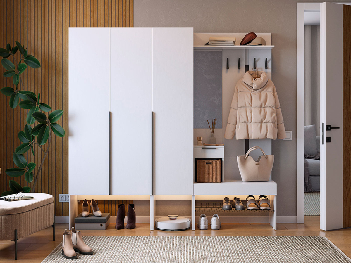 Изображение товара Комплект мебели для прихожей Mebelson Баско ультра 200.2x195x34.9 см ЛДСП цвет белый