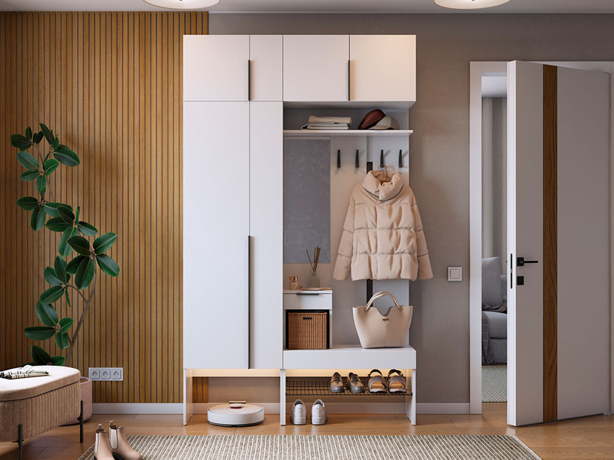 Изображение товара Комплект мебели для прихожей Mebelson Баско с антресолями 140.2x235x34.9 см ЛДСП цвет белый