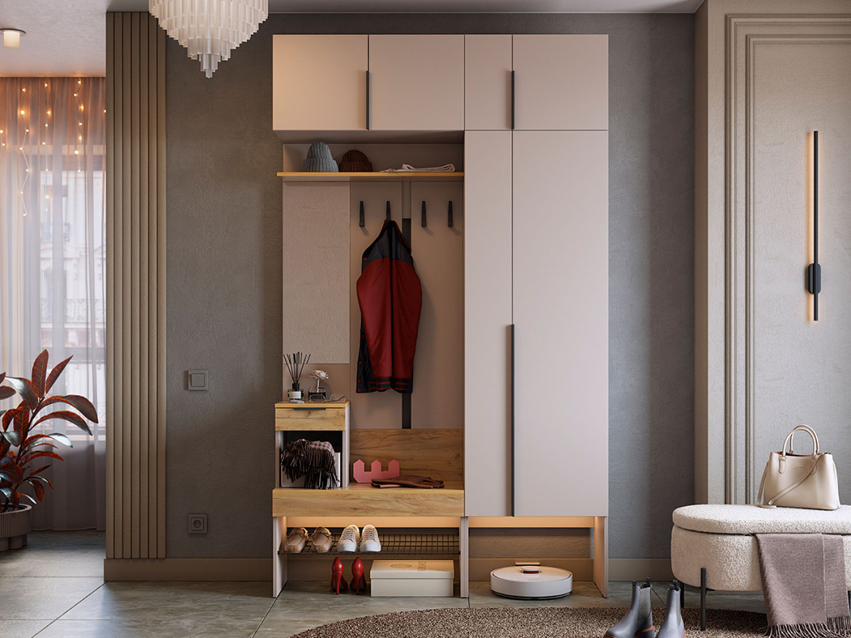 Изображение товара Комплект мебели для прихожей Mebelson Баско с антресолями бежевый 140.2x235x34.9 см