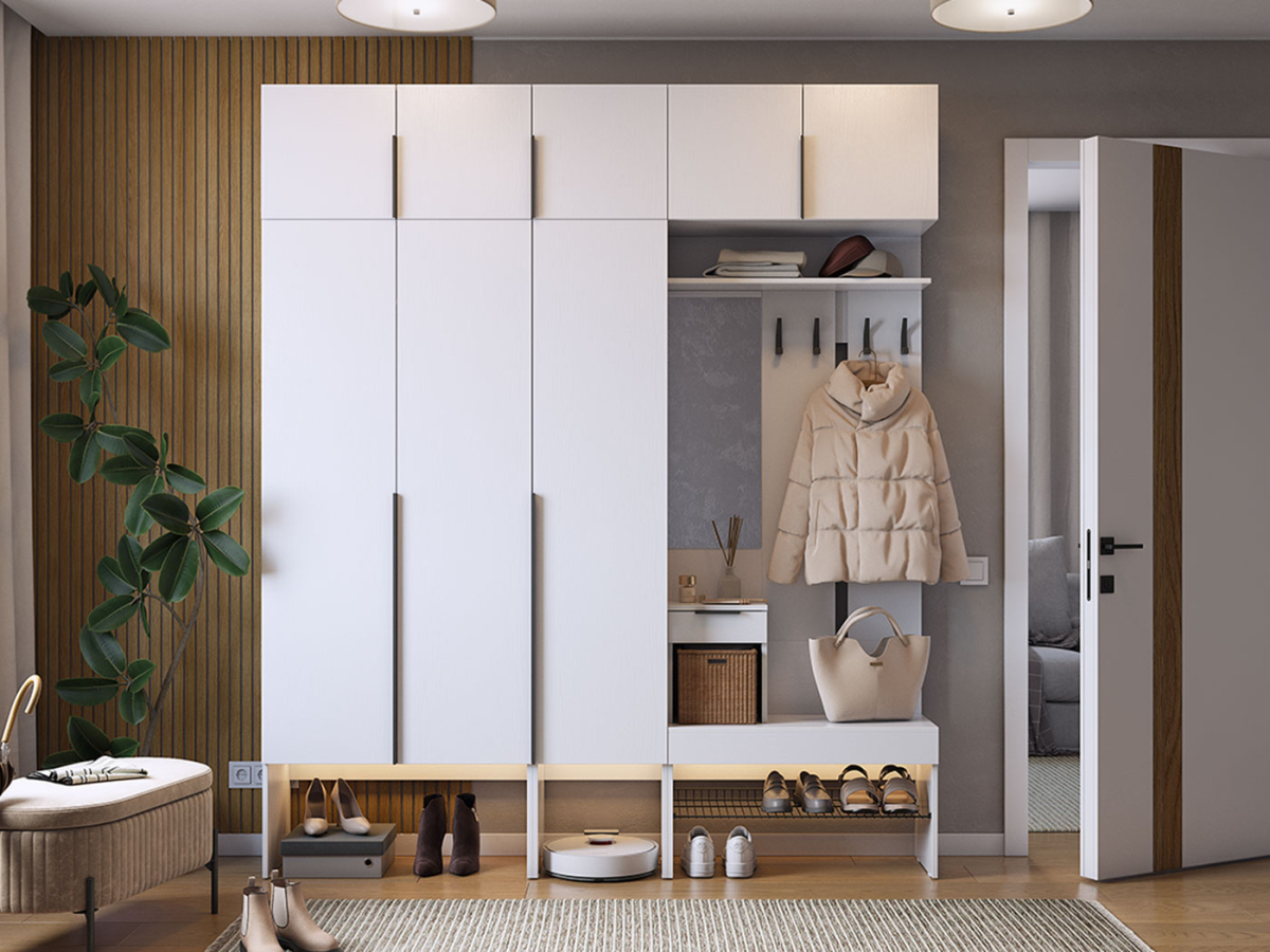 Изображение товара Комплект мебели для прихожей Mebelson Баско комби 200.2x235x34.9 см ЛДСП цвет белый