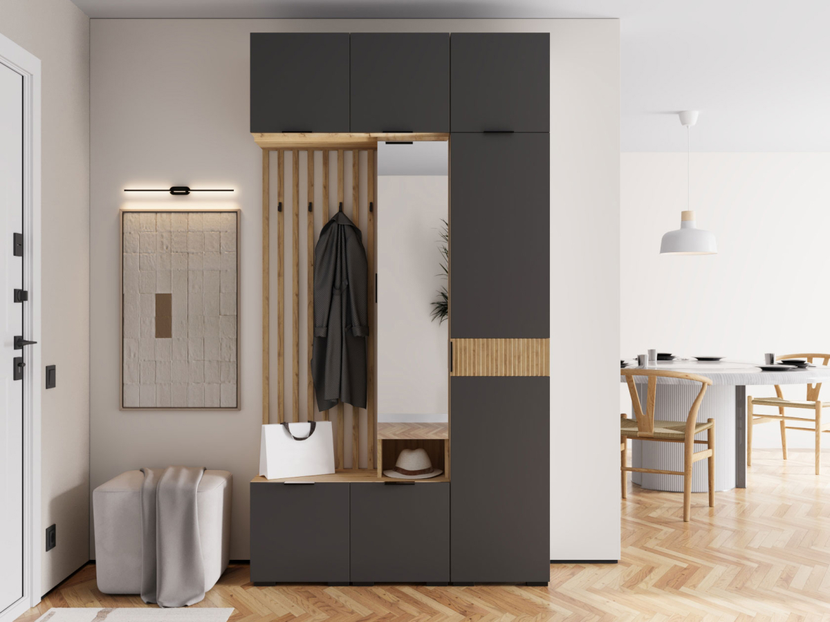 Изображение товара Комплект мебели для прихожей Правила мебели Роби 120x222.6x35 см дуб крафт серый графит