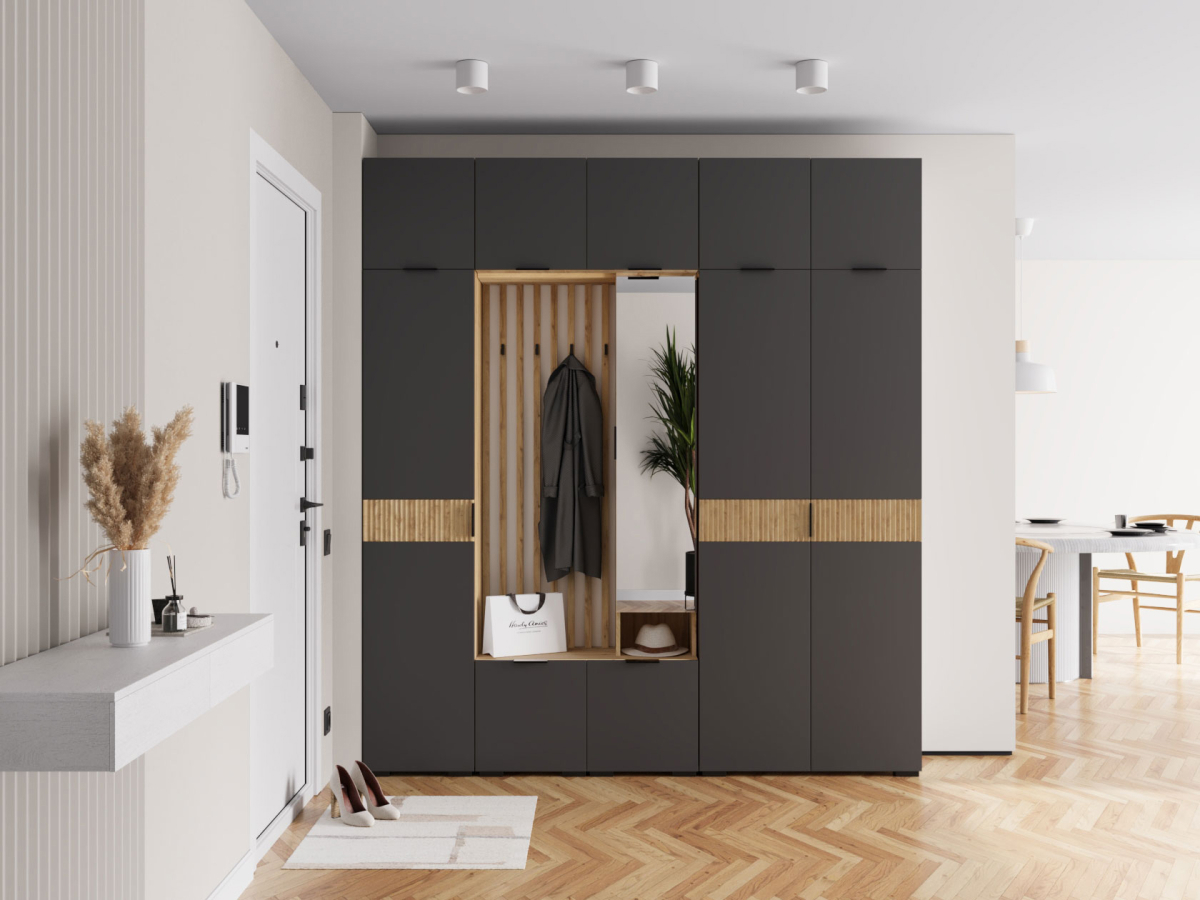 Изображение товара Комплект мебели для прихожей Правила мебели Роби 200x222.6x35 см ЛДСП цвет дуб крафт золотой/серый графит