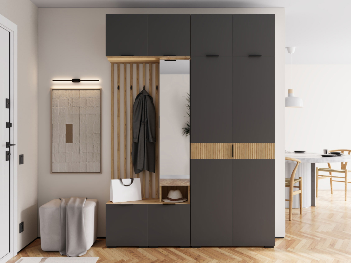 Изображение товара Комплект мебели для прихожей Правила мебели Роби 160x222.6x35 см ЛДСП дуб крафт серый