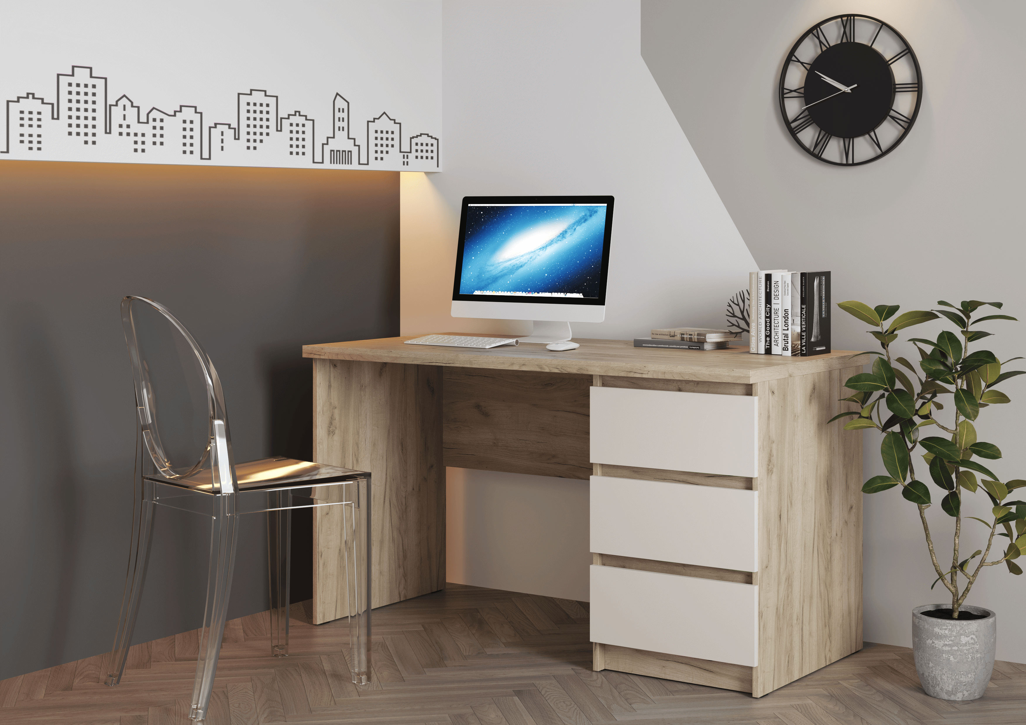 Изображение товара Стол письменный МК Стиль Бостон 135x76x67 см ЛДСП серый/кашемир