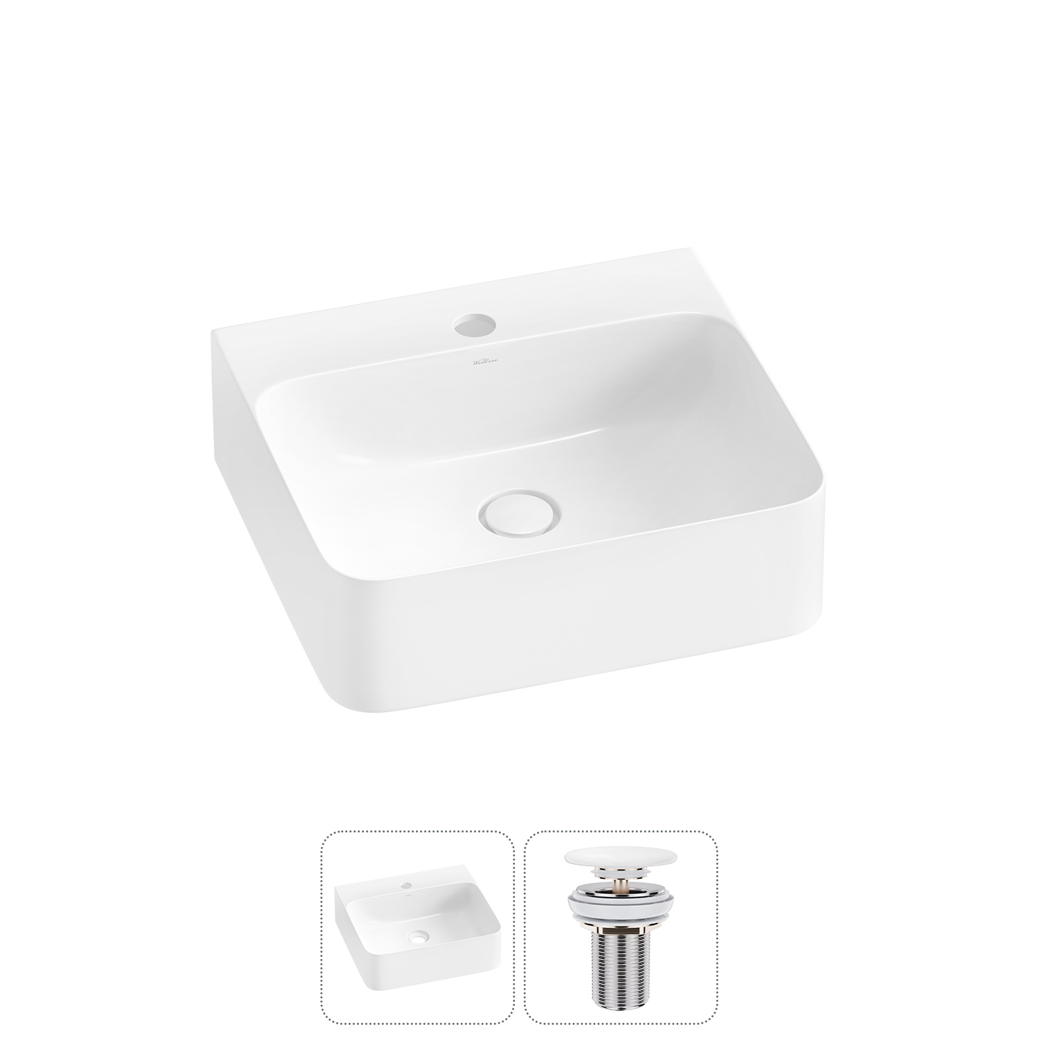 Изображение товара Раковина накладная Wellsee Clermont 43 см с донным клапаном для ванной комнаты