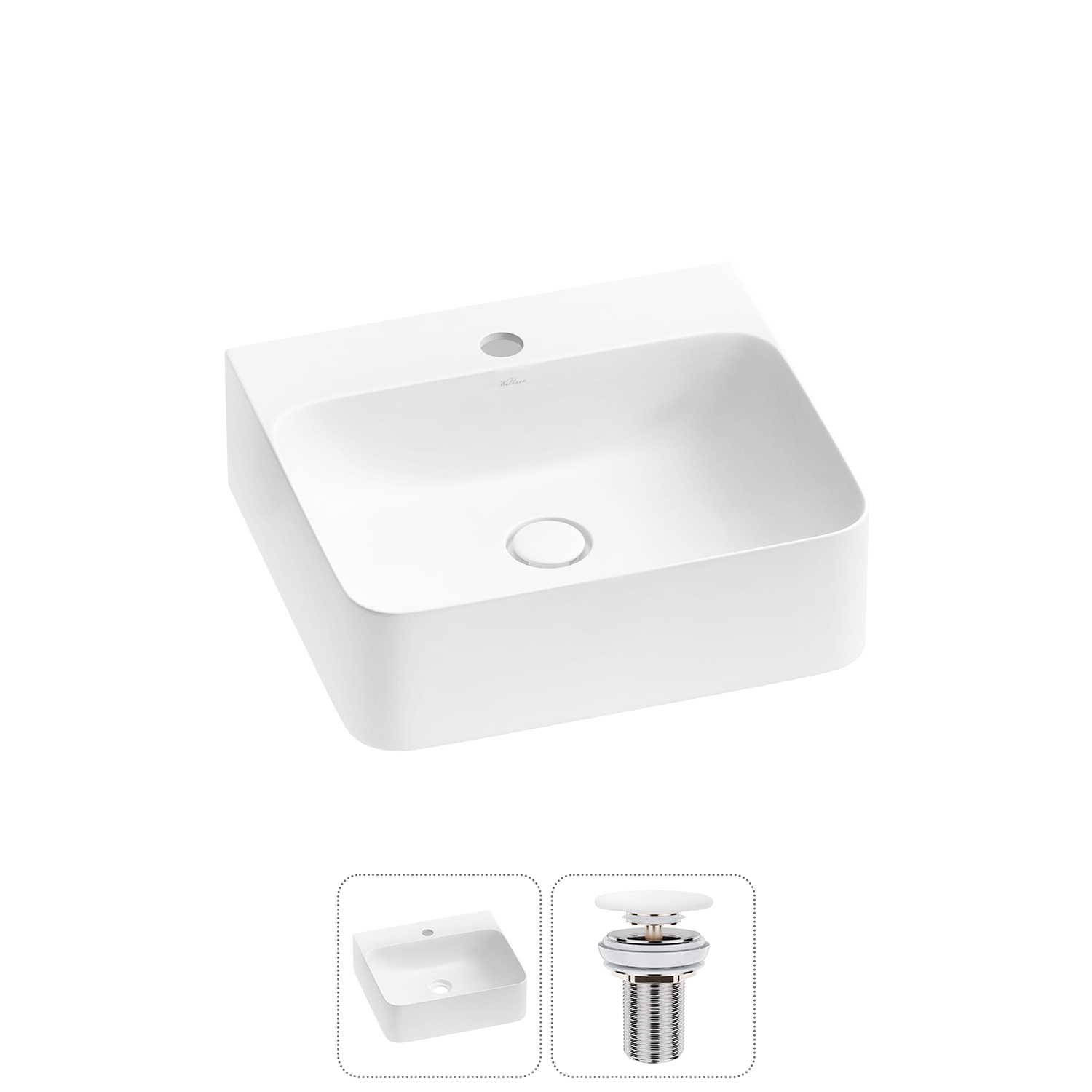 Изображение товара Раковина накладная Wellsee Clermont 43 см с донным клапаном