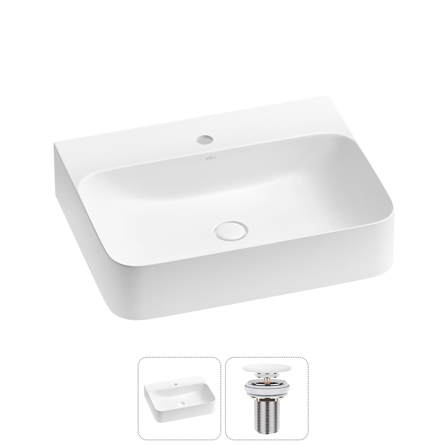 Изображение товара Раковина накладная Wellsee Clermont 60см с донный клапаном 302609000