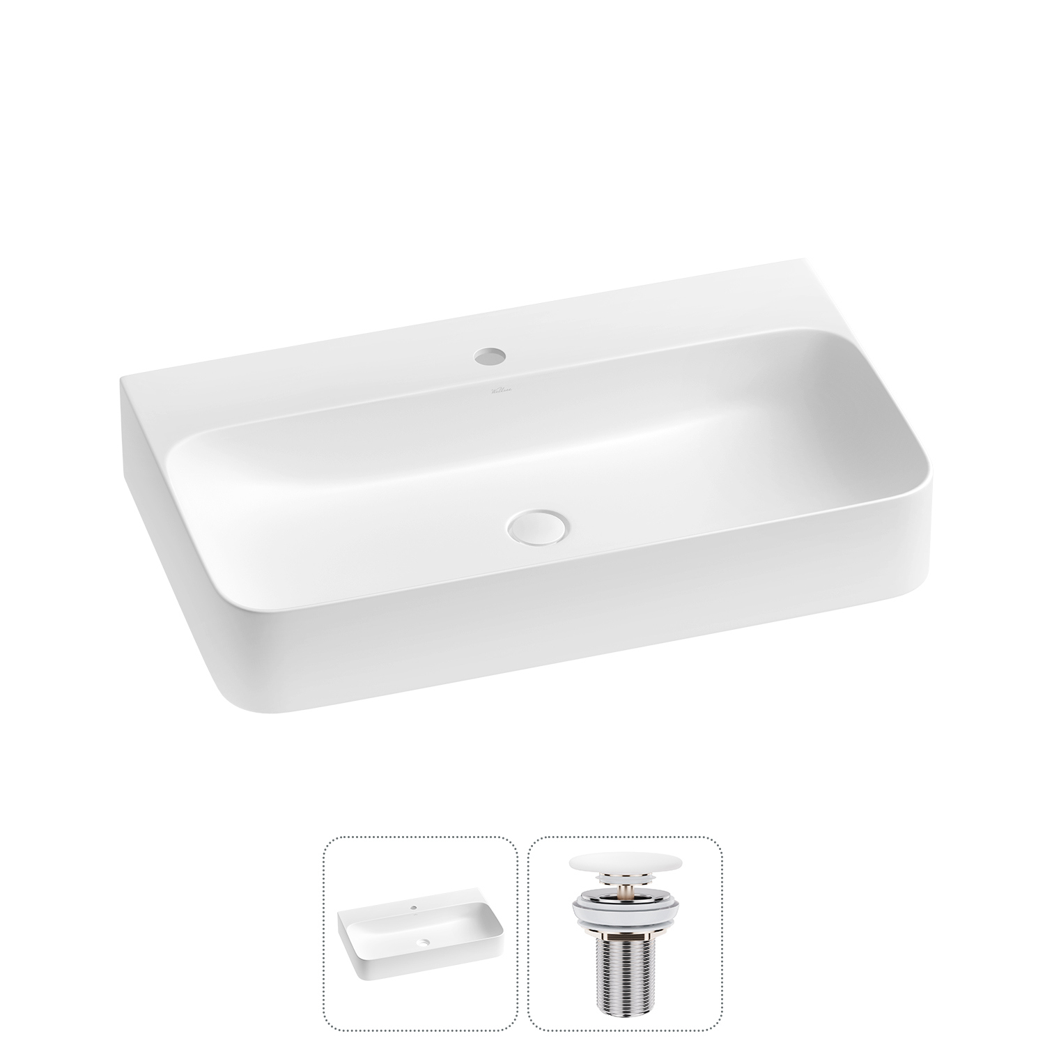 Изображение товара Раковина накладная Wellsee Clermont 80 см с донным клапаном