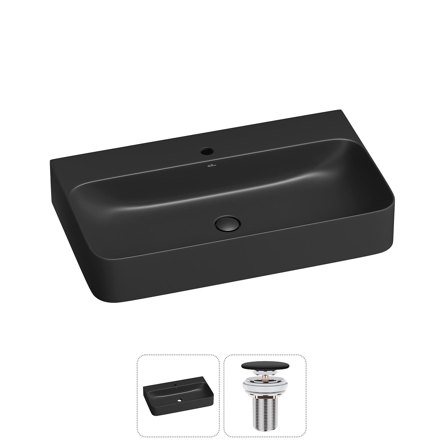 Изображение товара Раковина накладная Wellsee Clermont 80см матовый черный с донным клапаном
