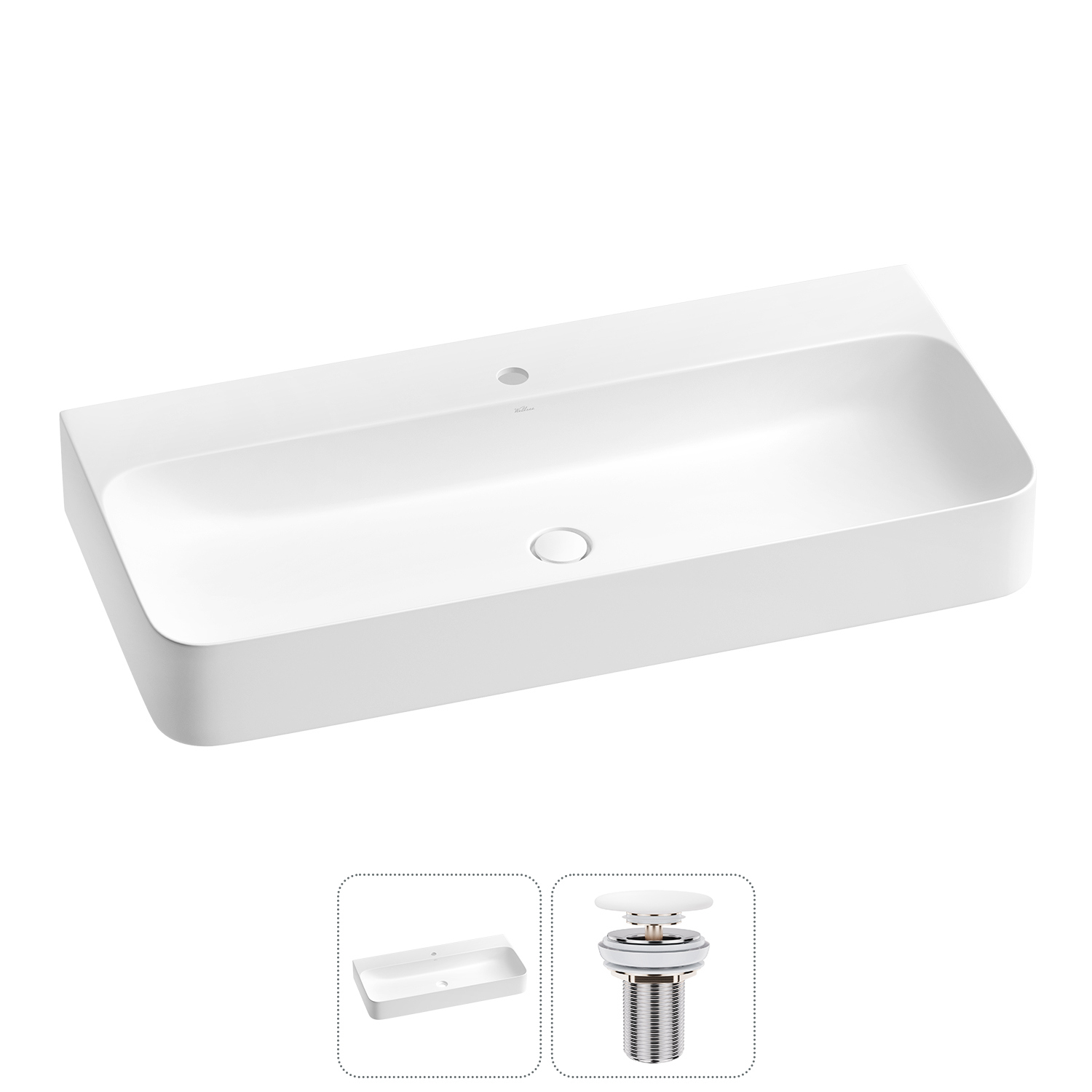 Изображение товара Раковина накладная Wellsee Clermont 100см с донным клапаном для стильной ванной
