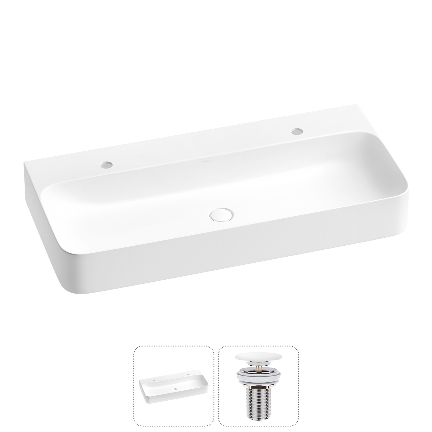 Изображение товара Раковина накладная Wellsee Clermont 100 см с донным клапаном пластиковая керамическая
