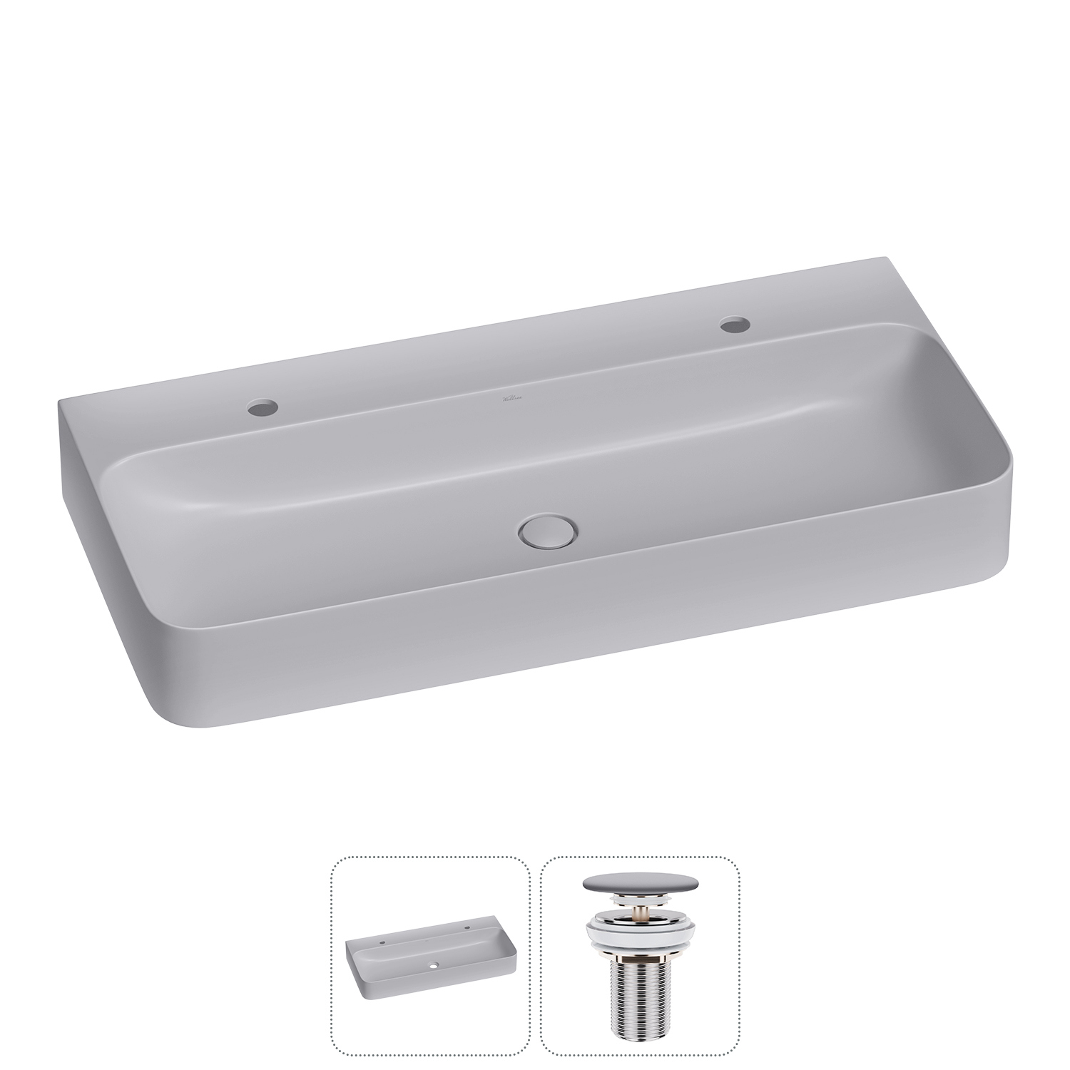 Изображение товара Раковина накладная Wellsee Clermont 100 см с донным клапаном для ванной комфорт стандарт