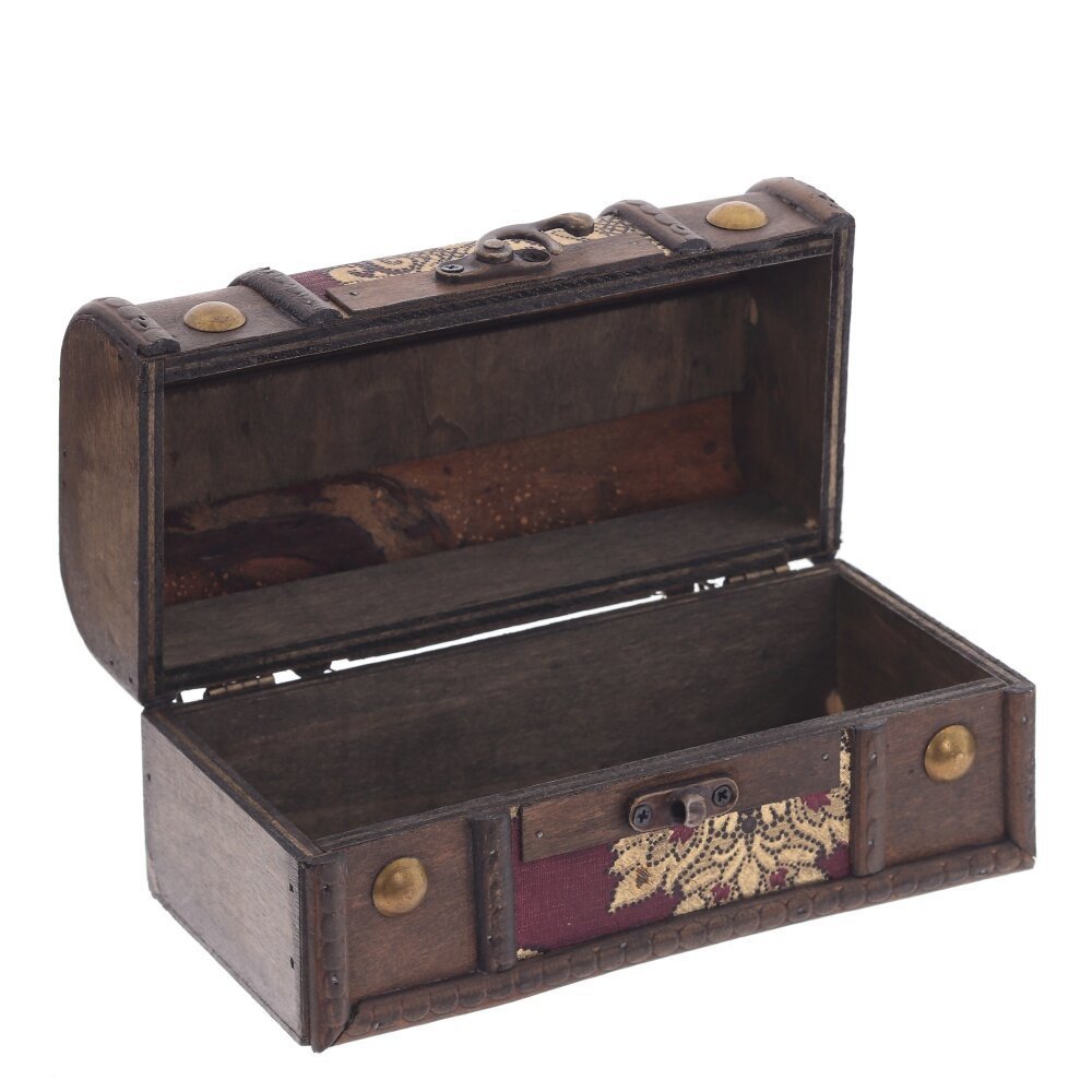 Изображение товара Шкатулка Сундук L18 W9 H9 см — коричневая, ПВХ, винтаж, замок