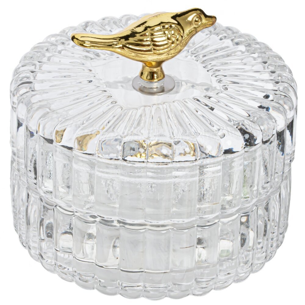 Изображение товара Стеклянная шкатулка 8x8x7 см с рельефом и золотой фигурой птицы