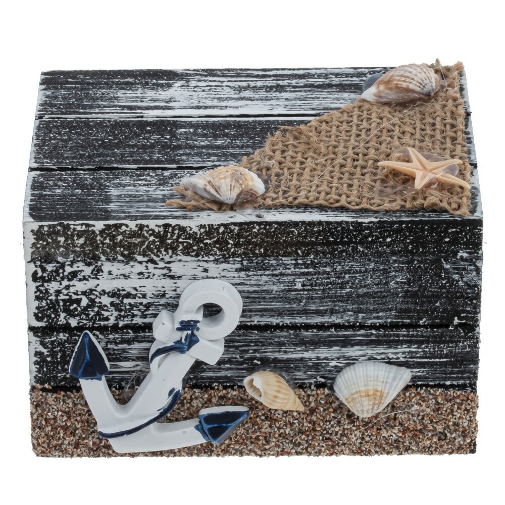 Изображение товара Шкатулка морского дизайна: ракушки, якорь, сеть, 6x6.5x0 см