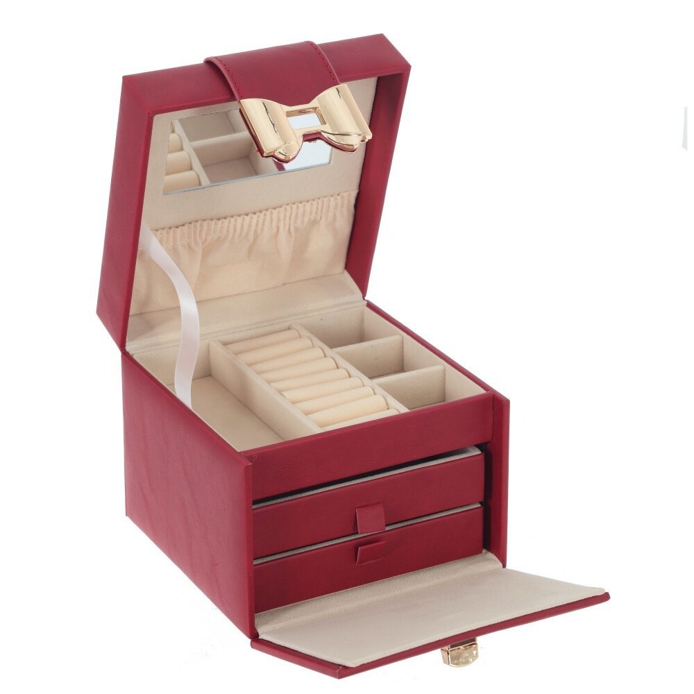 Изображение товара Шкатулка для украшений Китай ПВХ красная 15x15x13,5 см
