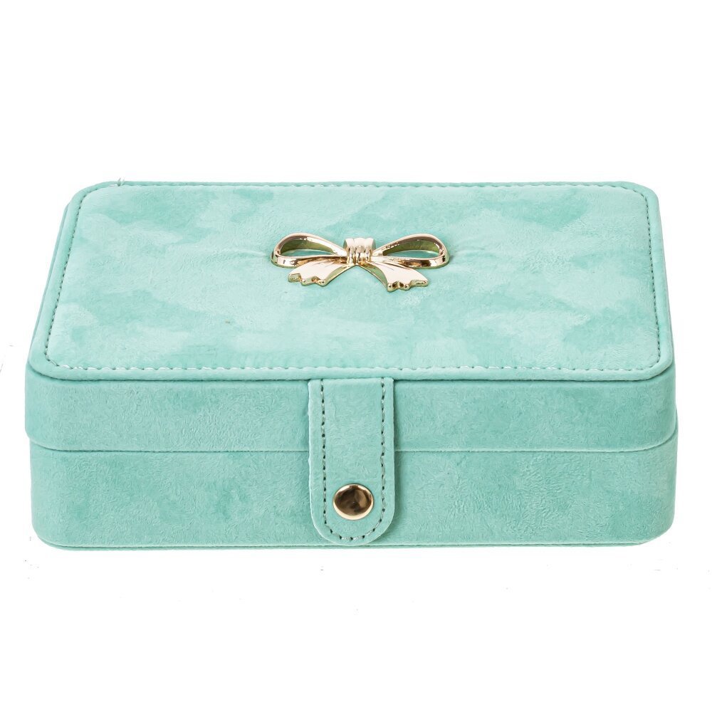 Изображение товара Шкатулка для украшений L16xW11xH5 см, зеленая — ПВХ, кармашек и крючки