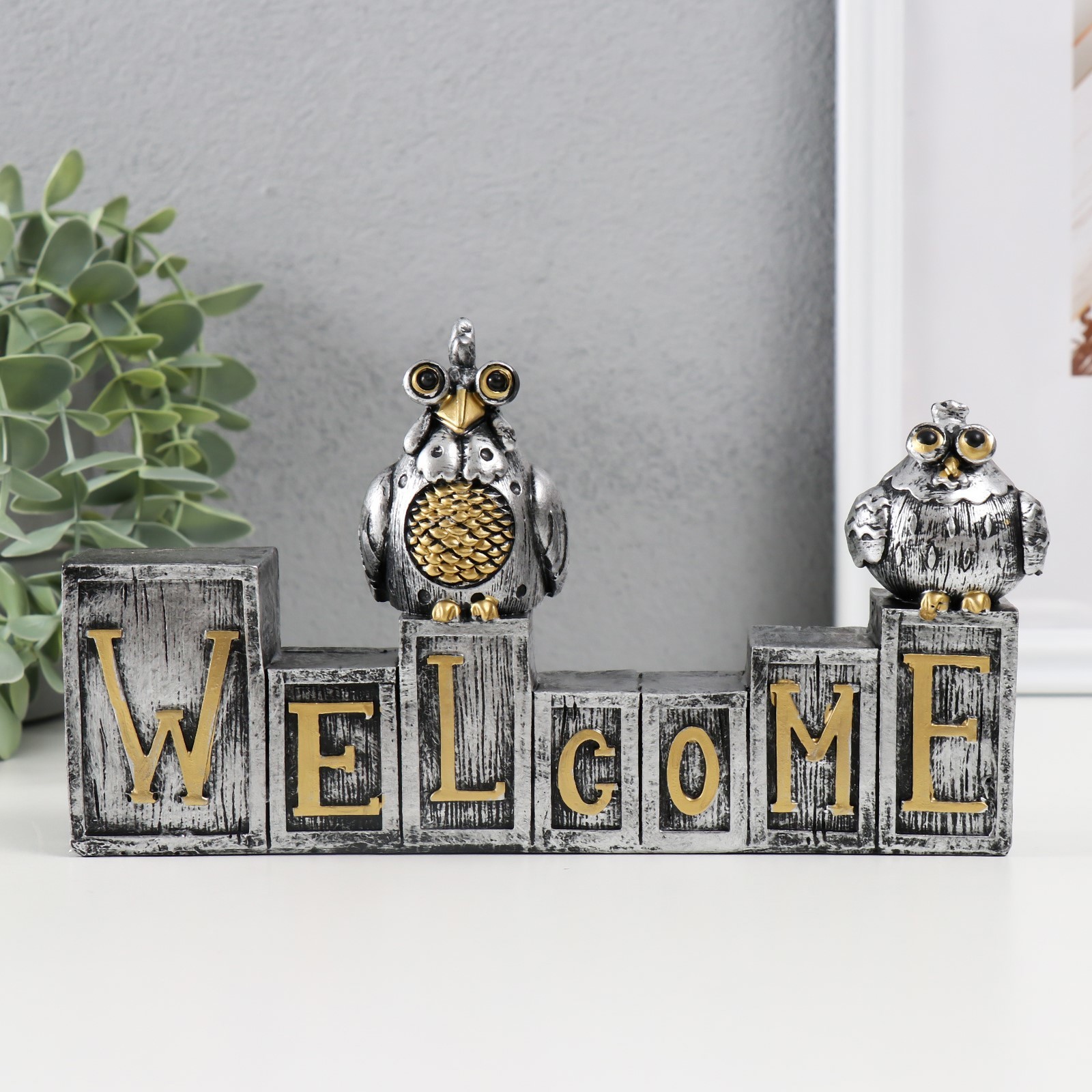 Изображение товара Две птички на кубиках. Добро пожаловать — декоративная фигура из полистоуна