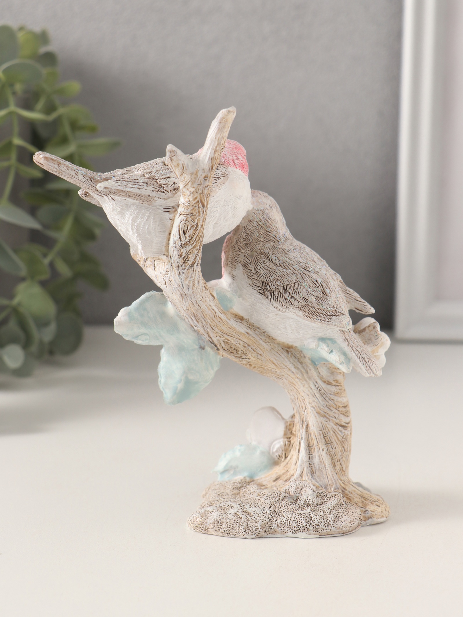 Изображение товара Сувенир полистоун Воробышки на цветочном дереве розово-голубой 115х55х135 см 10740295