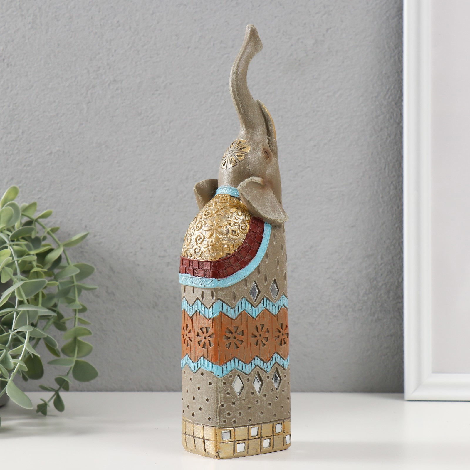 Изображение товара Сувенир полистоун Серый слон с хоботом вверх 55х6х27 см 10200656