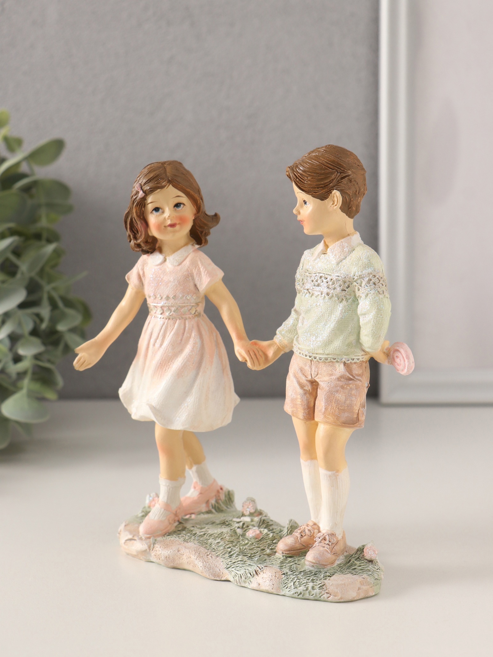 Изображение товара Сувенир полистоун Лучшие друзья на прогулке розово-зелёный 13x6x155 см 10583168