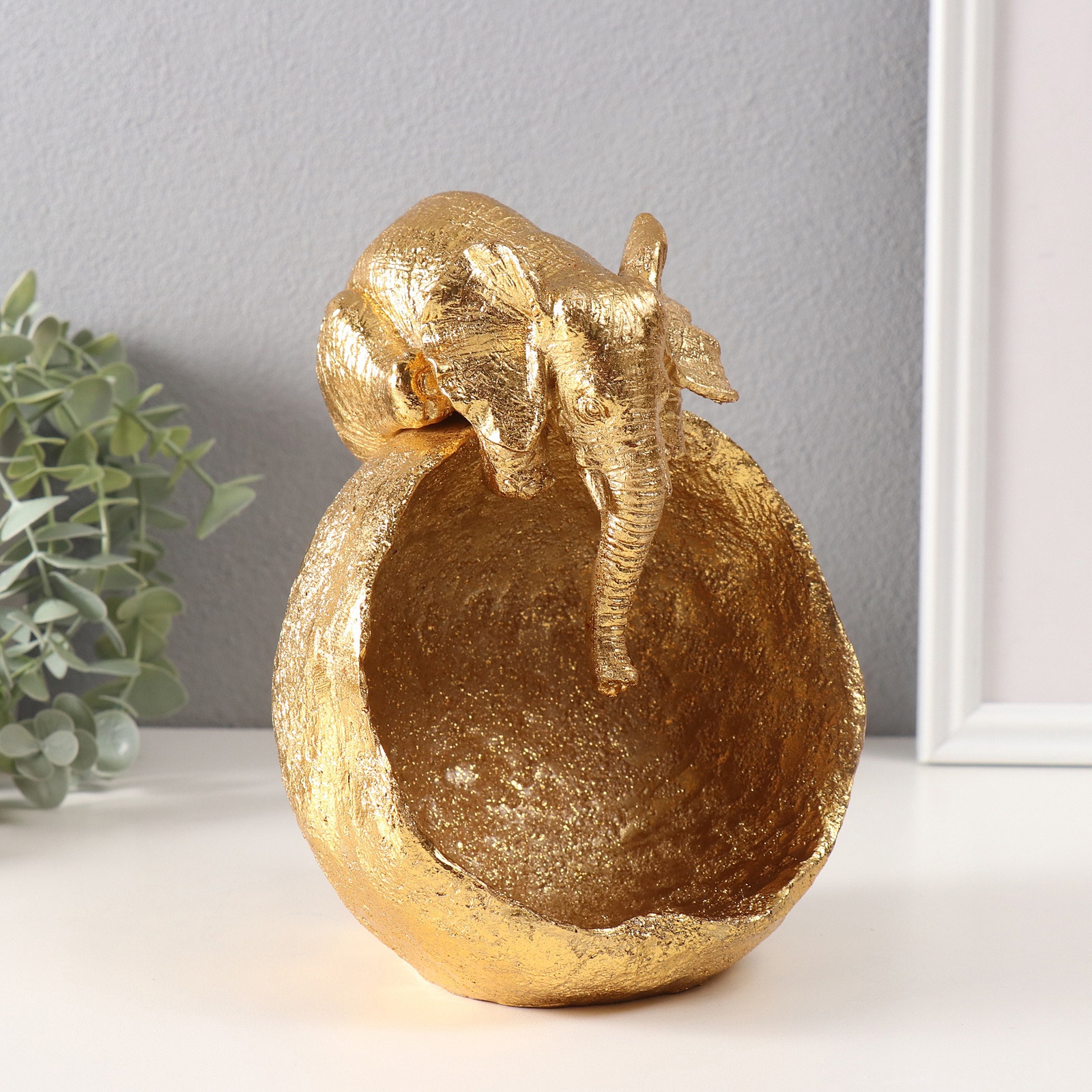 Изображение товара Сувенир полистоун подставка Слон с большой каменной чашей золото 13х15х18 см 10686591