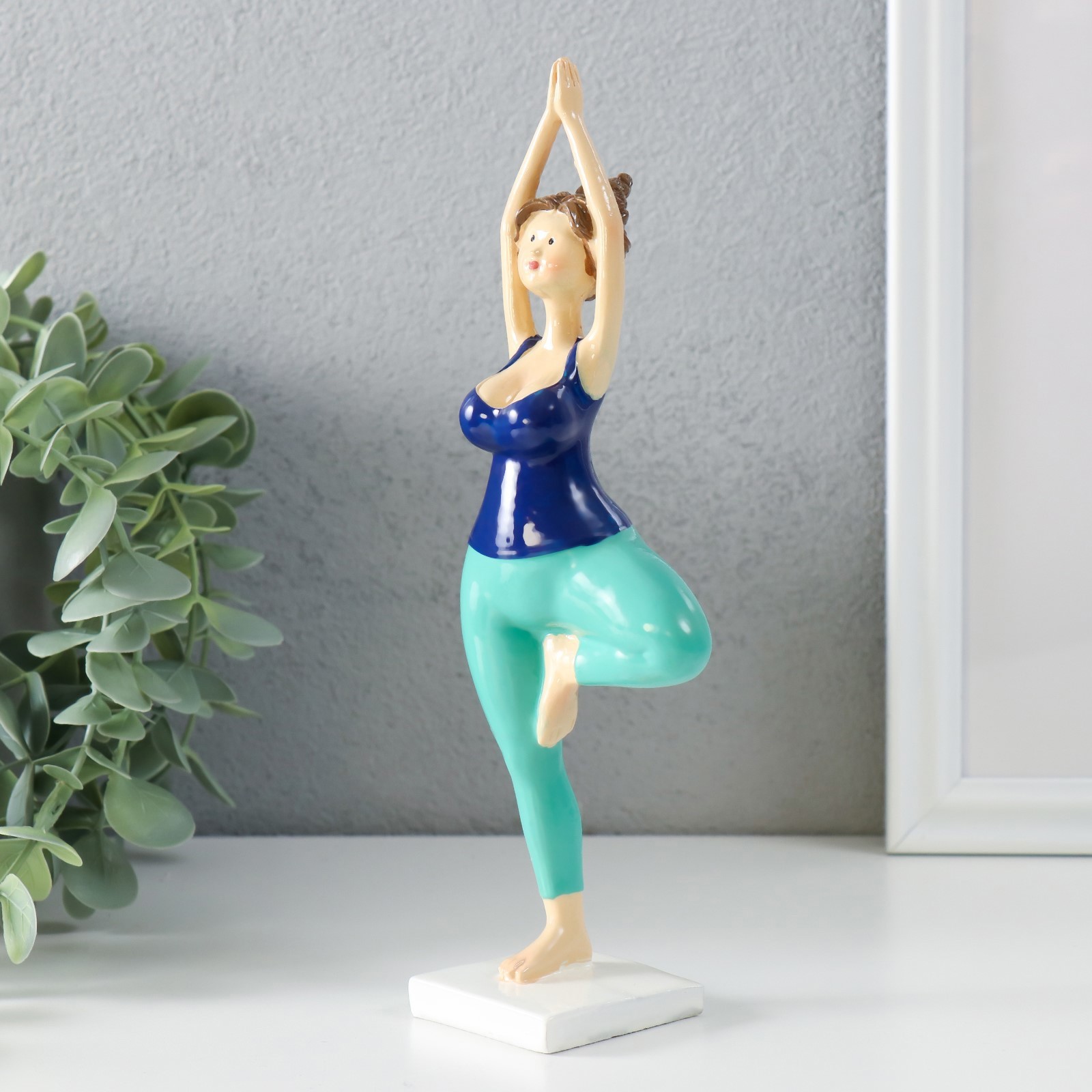 Изображение товара Сувенир полистоун Пышечка - йога поза дерева сине-бирюзовая 7х45х205 см 9837961