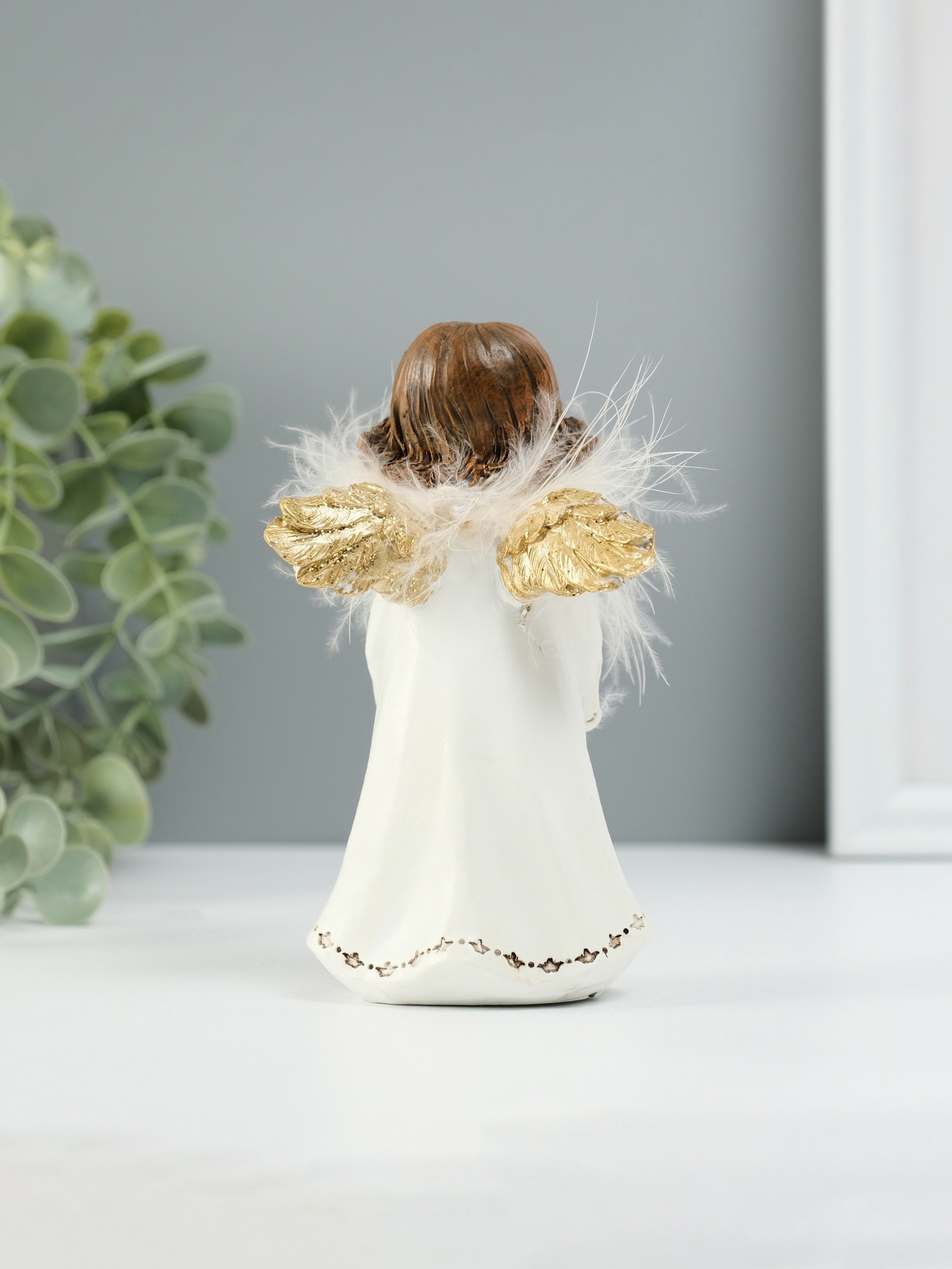 Изображение товара Сувенир полистоун Ангелочек со звёздами в ладонях пух золотые крылья 85х7х13 см 10860006