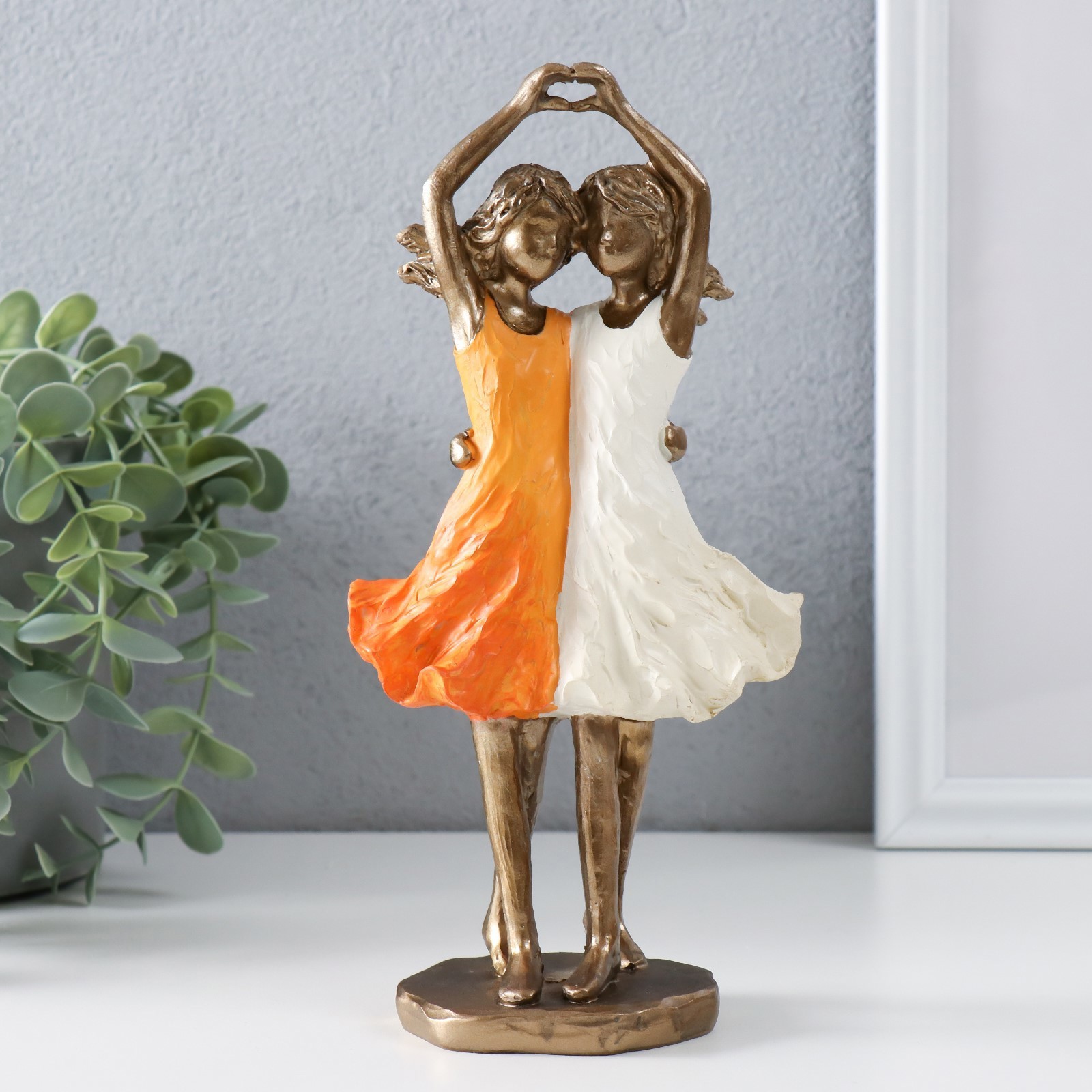 Изображение товара Сувенир полистоун Две сестры бронза оранжево-белый 105х65х215 см 9837983
