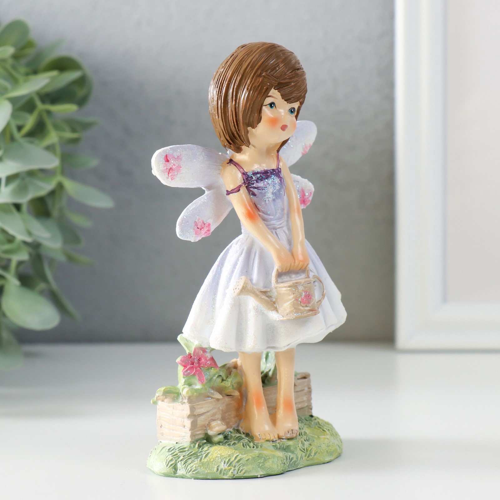 Изображение товара Сувенир полистоун Малышка в сиреневом платье с крыльями с леечкой 75х5х13 см 10860017