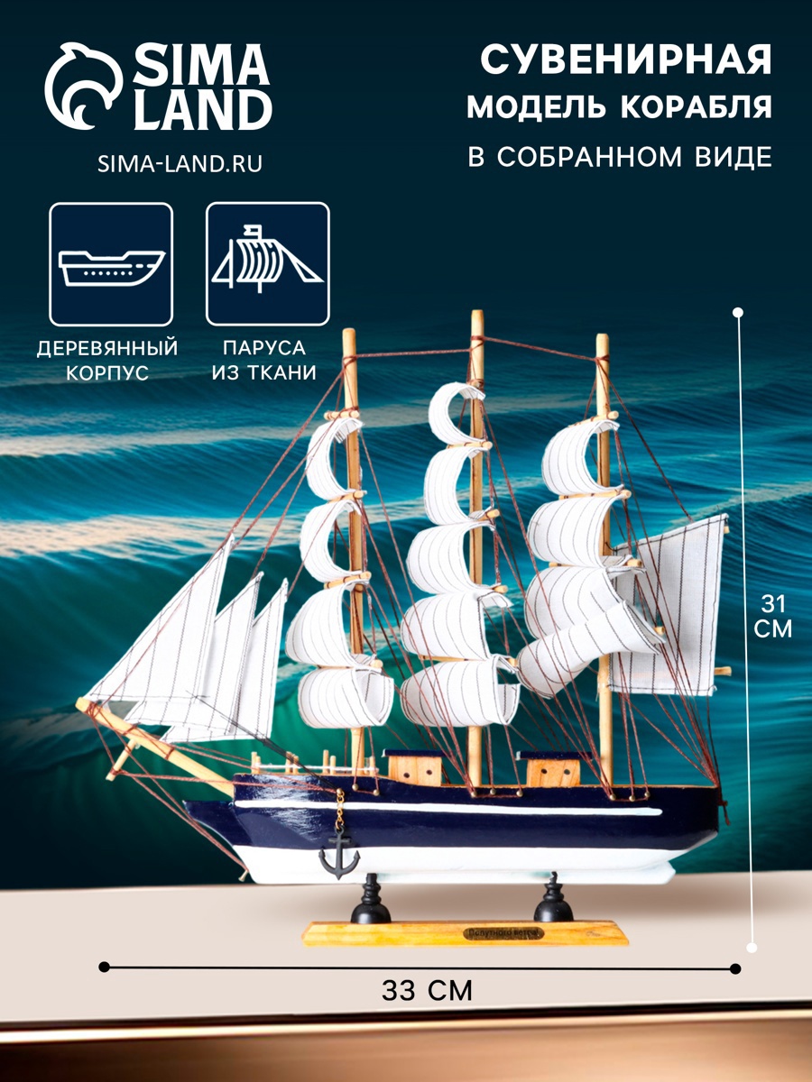 Изображение товара Корабль сувенирный средний «Фрея» борта синие 33х31х5 см микс 1531143