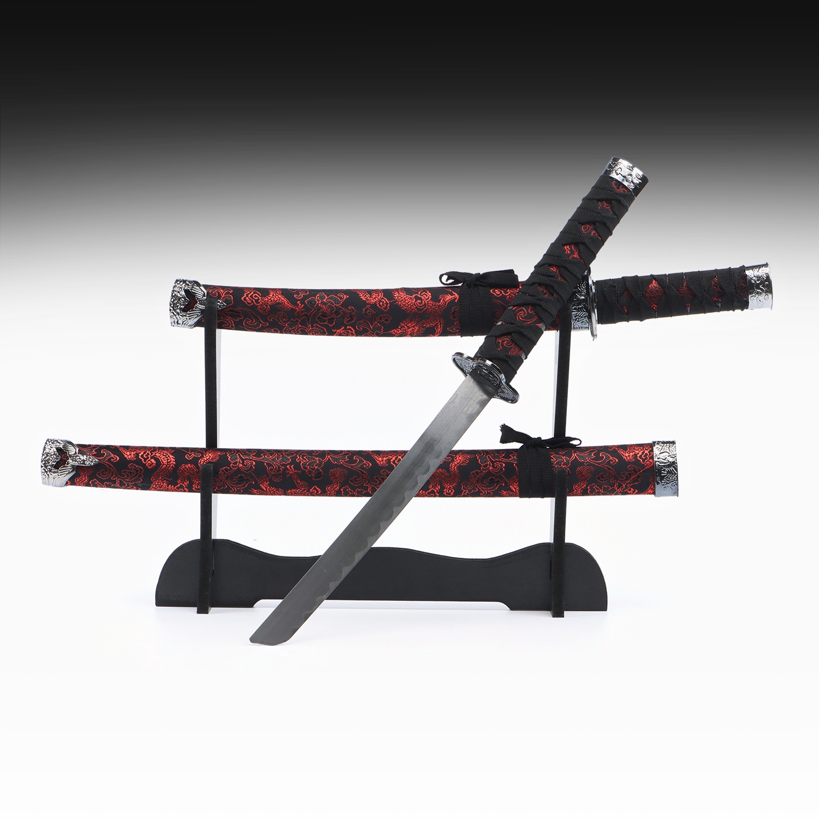 Изображение товара Сув. изделие катаны 2в1 на подставке ножны кожзамкрасный дракон на черном 47/70см 10783243