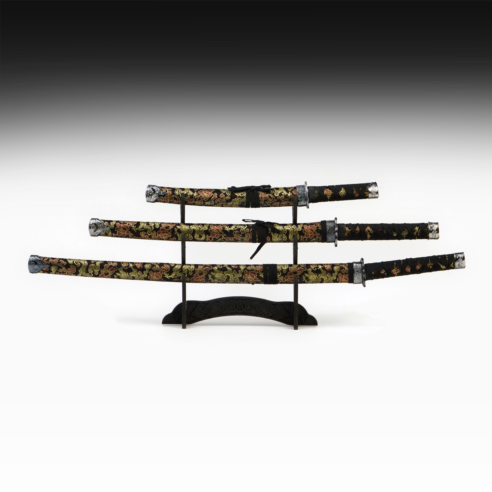 Изображение товара Декоративная катана 3в1 на подставке 47/70/89 см с драконами золото