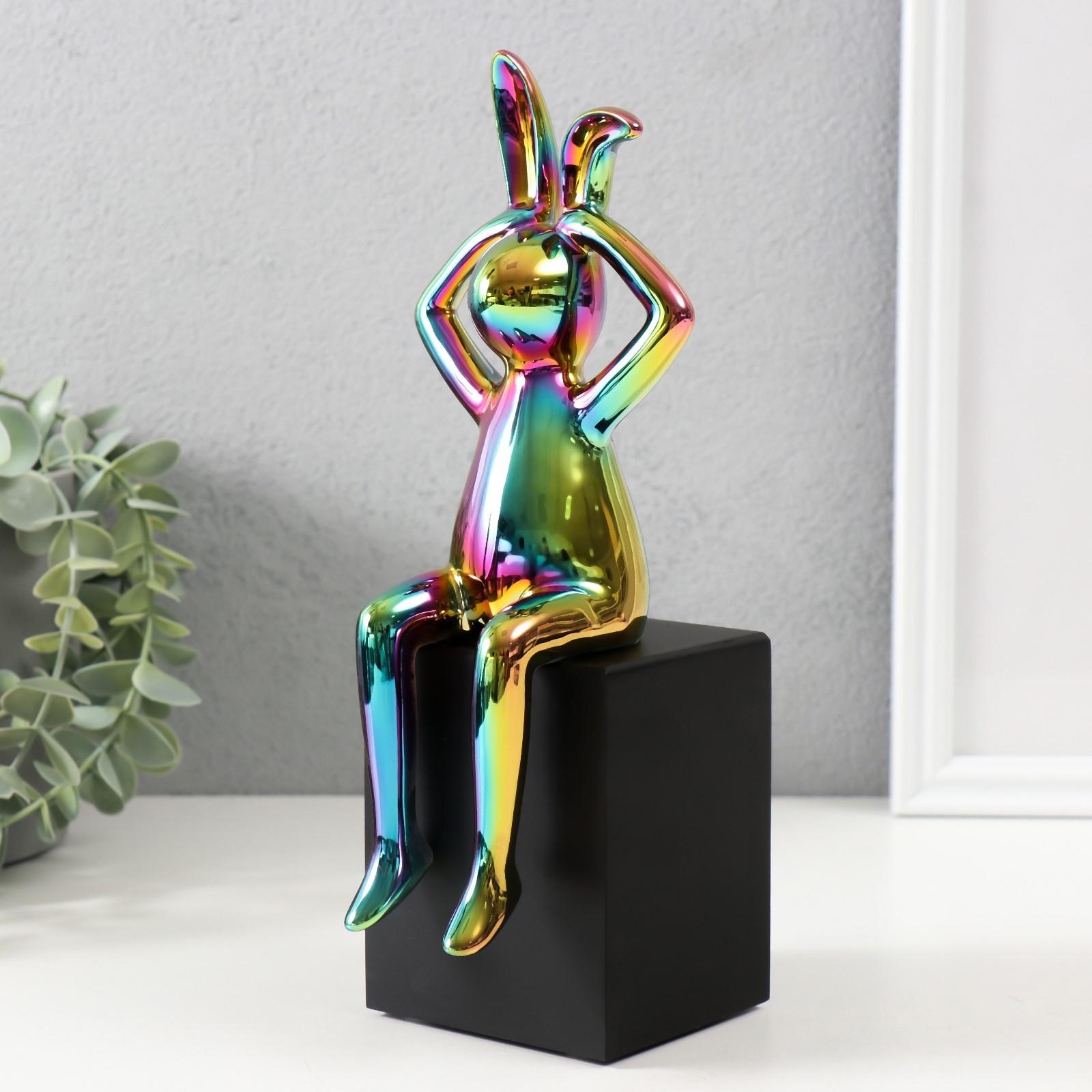 Изображение товара Сувенир керамика Кролик держит ушки зеленый хамелеон 78х10х27 см 10212798