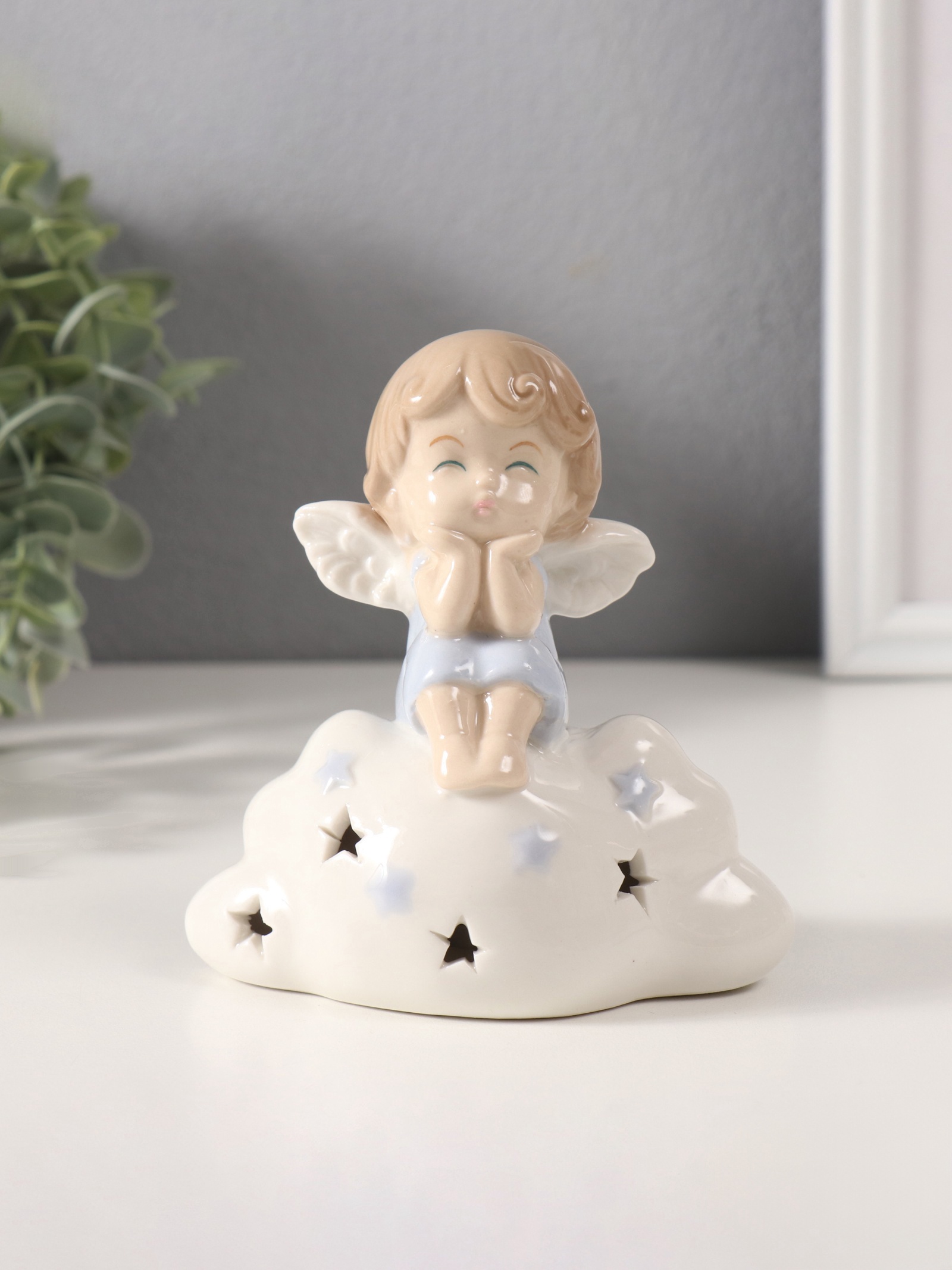 Изображение товара Сувенир керамика свет Мылыш-ангел в голубом на облачке