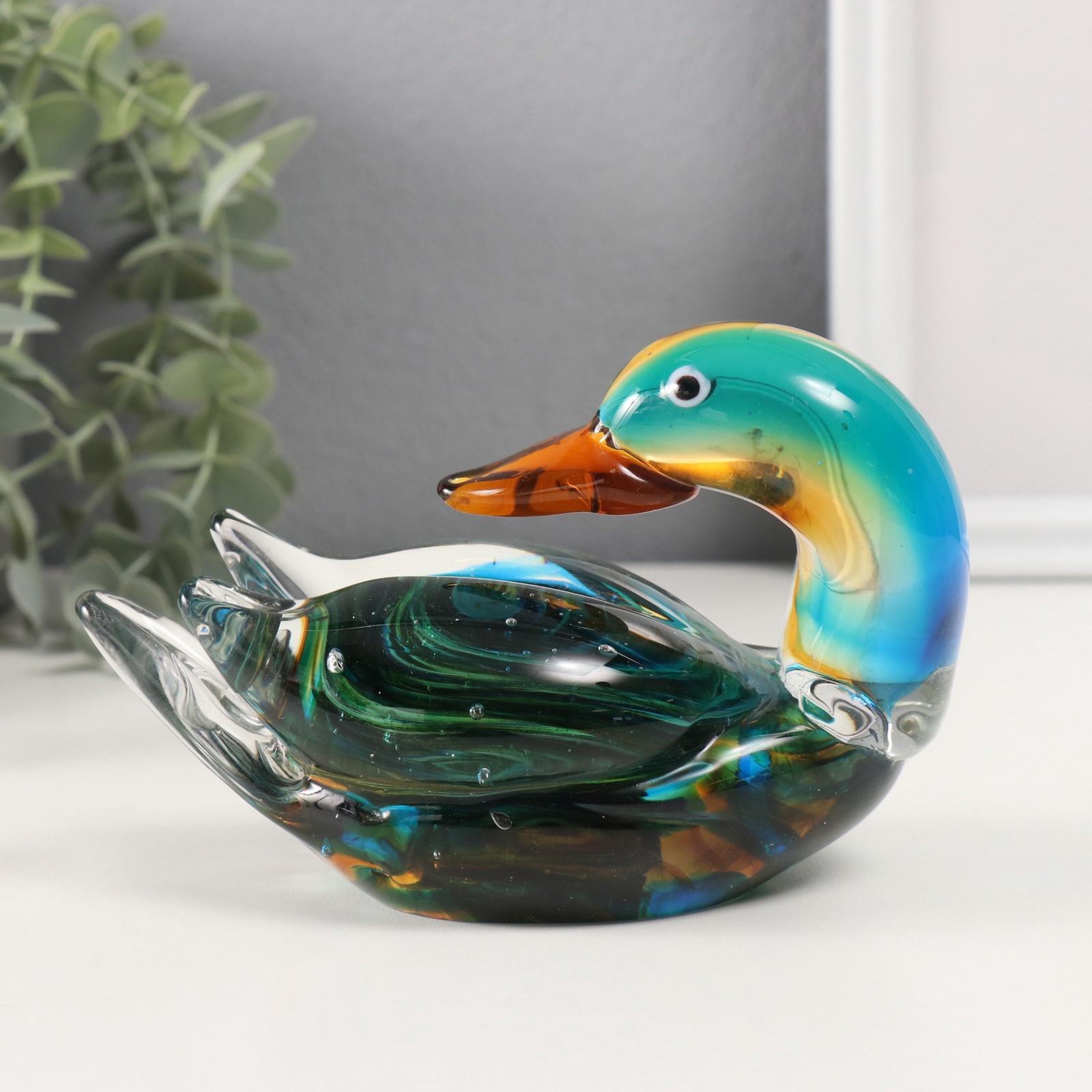 Изображение товара Сувенир стекло Уточка-мандаринка зелёный 8х155х95 см 10686645