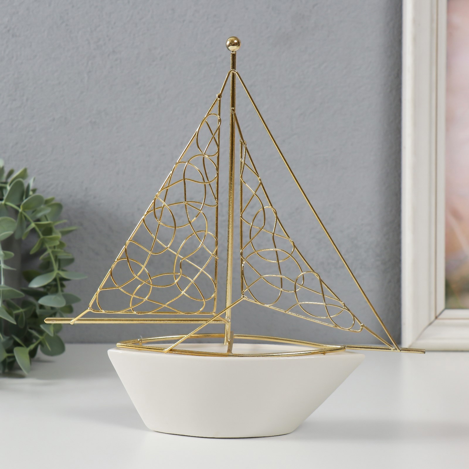 Изображение товара Сувенир керамика металл Корабль с парусами белый с золотом 228х59х24 см 9691089