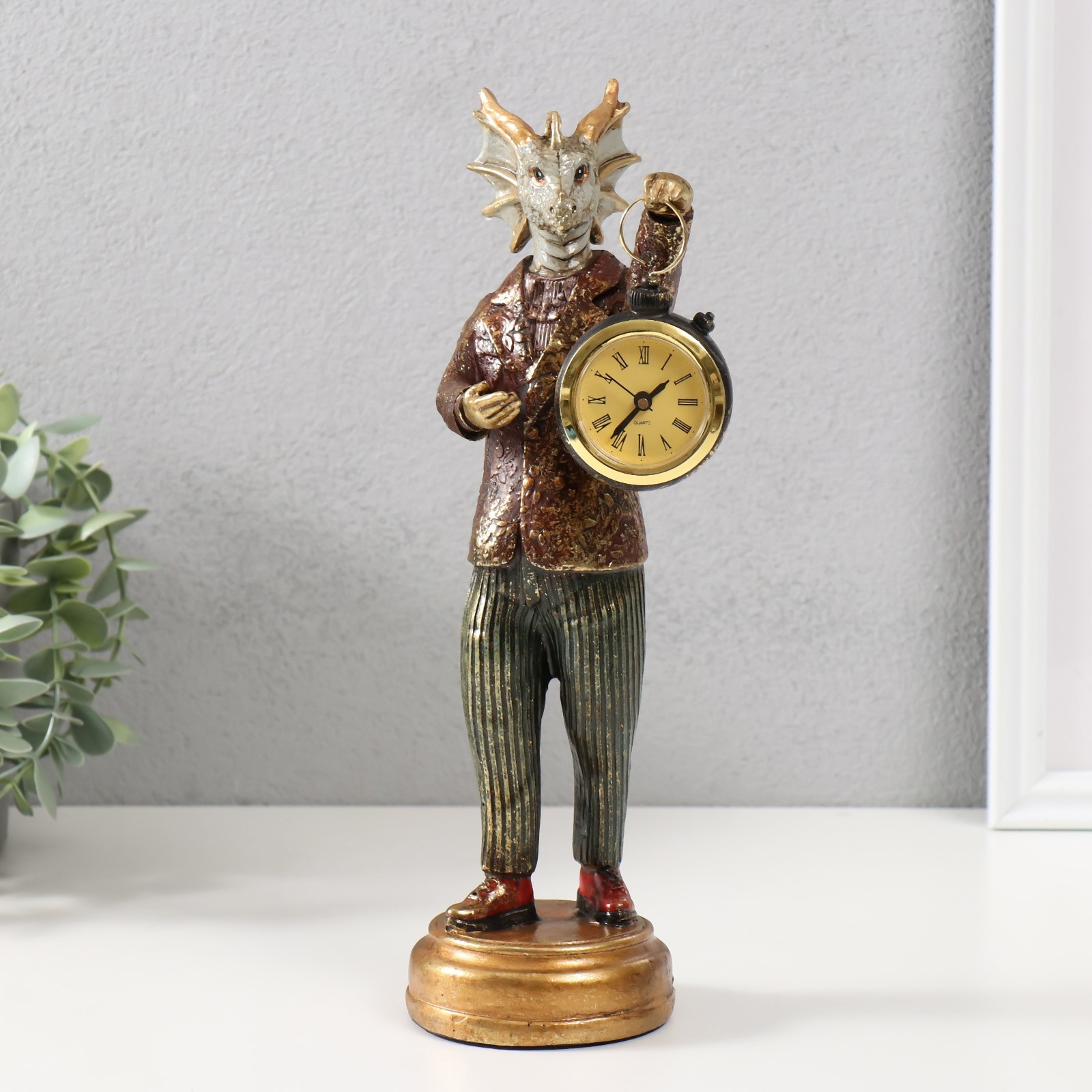 Изображение товара Сувенир полистоун с часами Золотистый дракон 95х85х28 см 9680104