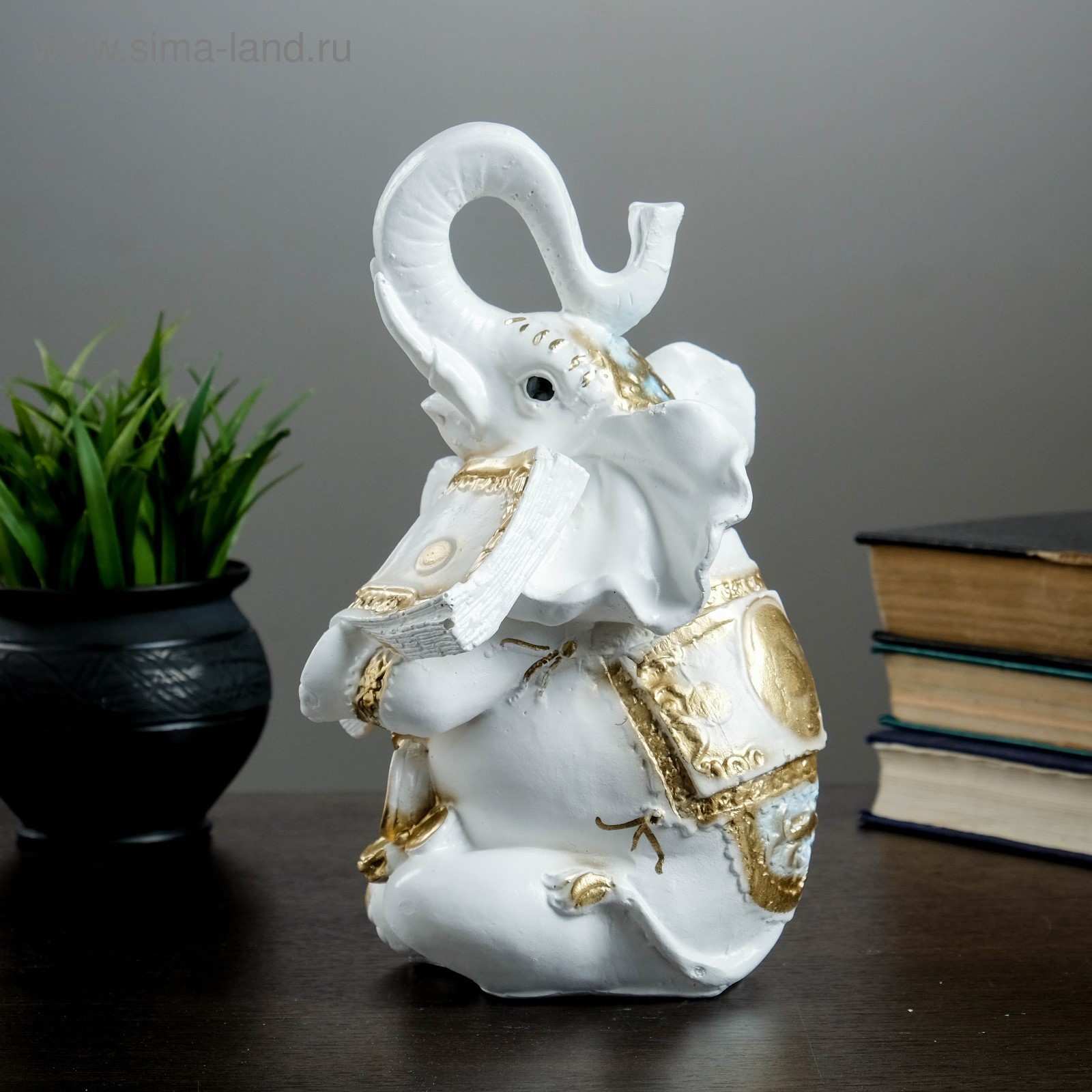 Изображение товара Копилка Слон с деньгами 15x13x26 см — бело-золотая