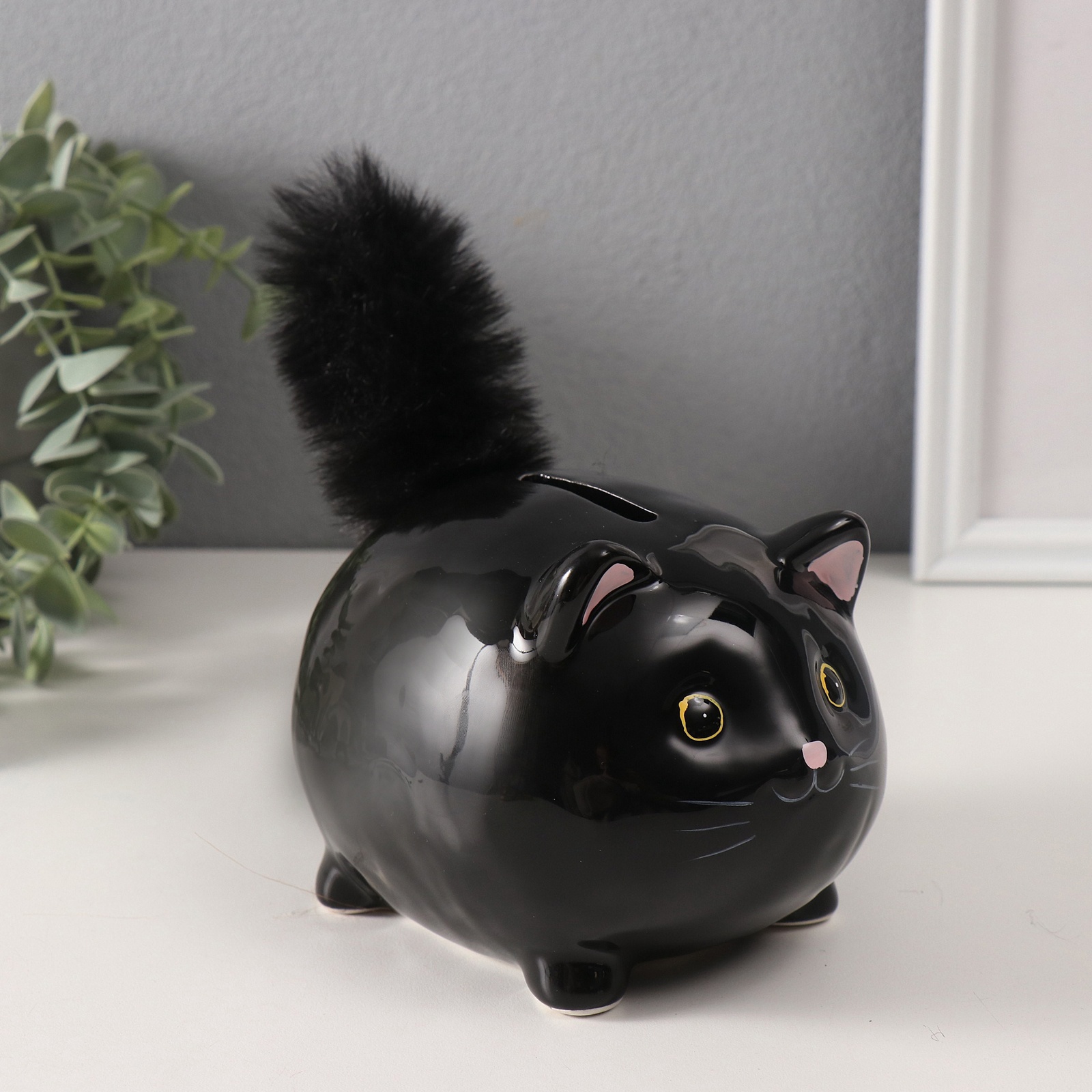 Изображение товара Копилка керамика Чёрный котёнок с пушистым хвостом 11х9х15 см 10327633