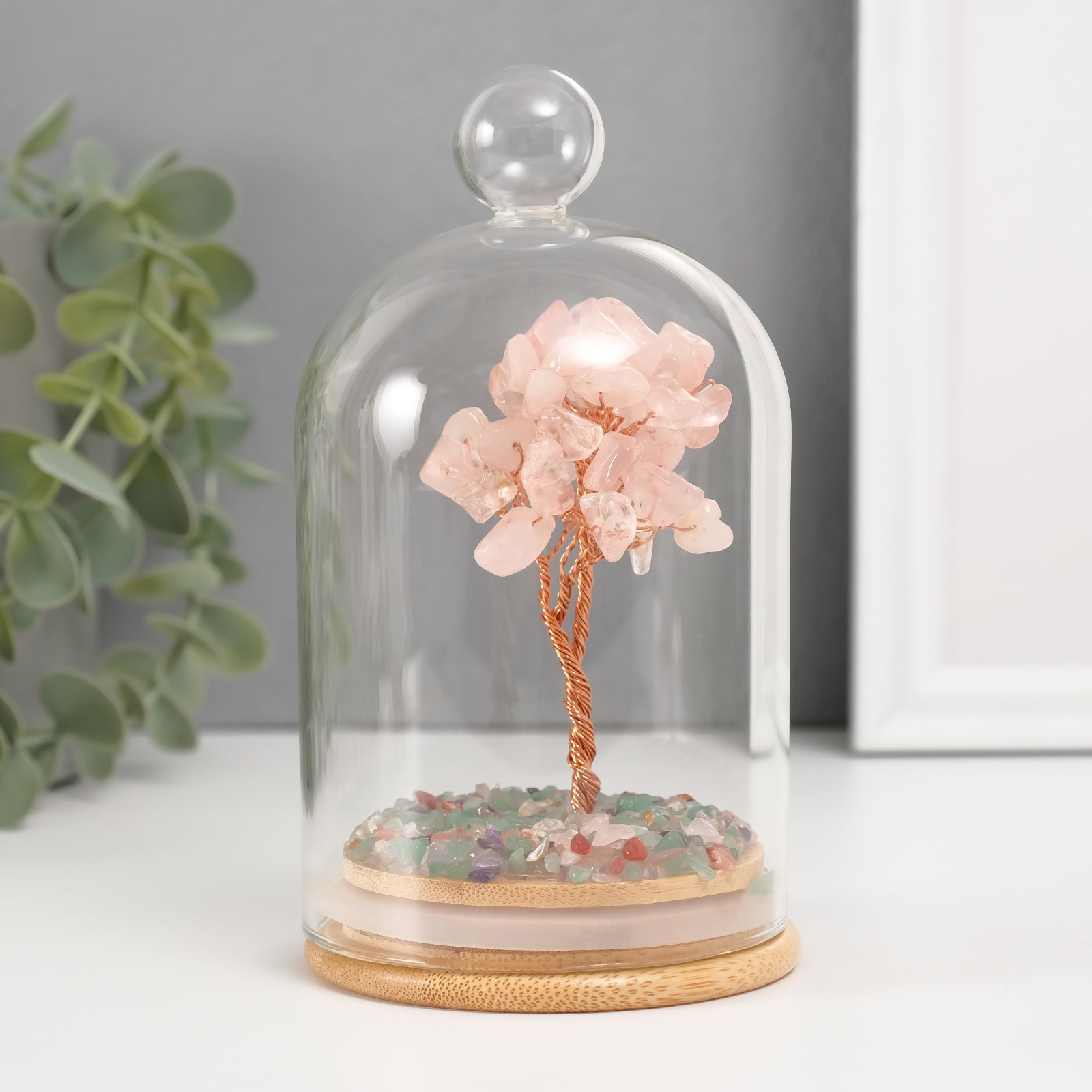 Изображение товара Сувенир Денежное дерево в колбе с ручкой розовый 36 камней 82х82х13 см 10471392