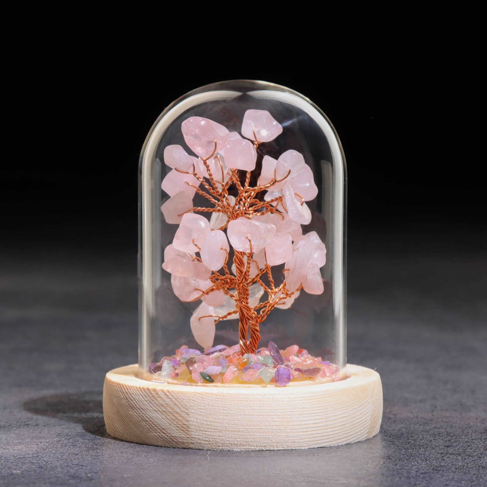 Изображение товара Сувенир в куполе Дерево Любви. Розовый кварц натуральный камень 10 x 7 см 9878439