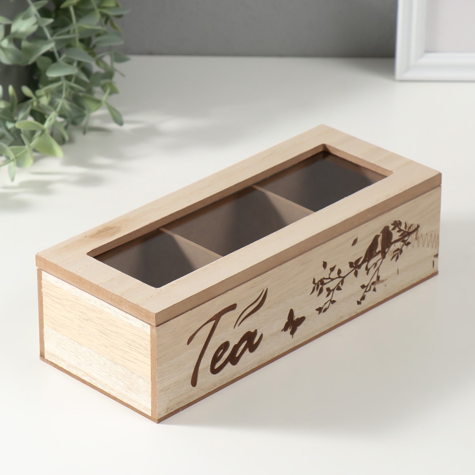 Изображение товара Шкатулка дерево 3 деления Птицы на ветке 97х24х7 см 10500832