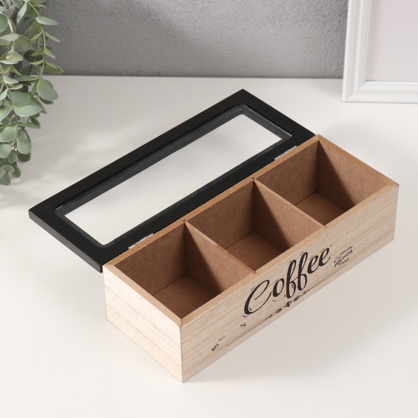 Изображение товара Шкатулка дерево 3 деления Утро начинается с кофе 9х234х72 см 10524387