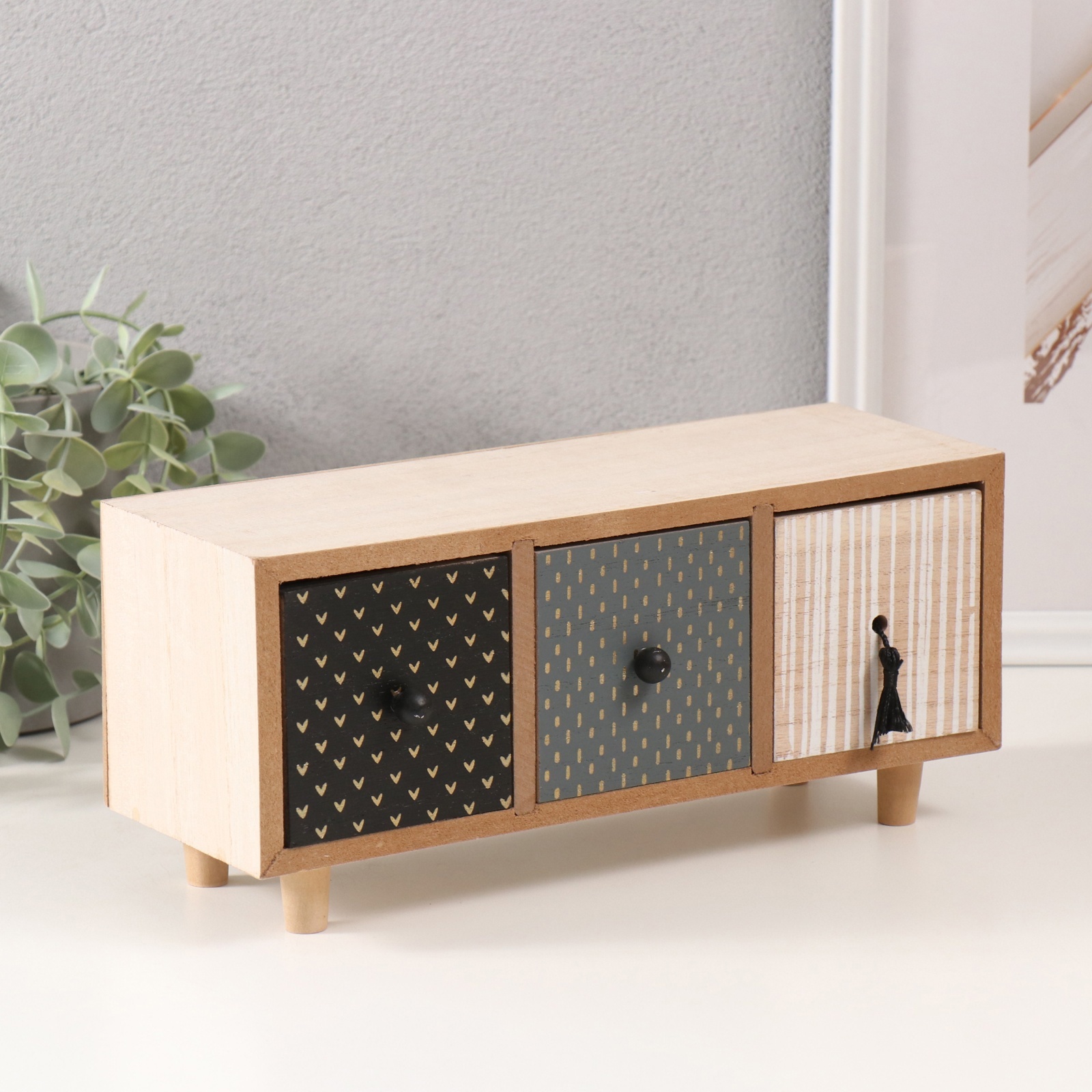 Изображение товара Шкатулка дерево 3 ящика Комод. Разные фактуры 11х18х12 см 10518246