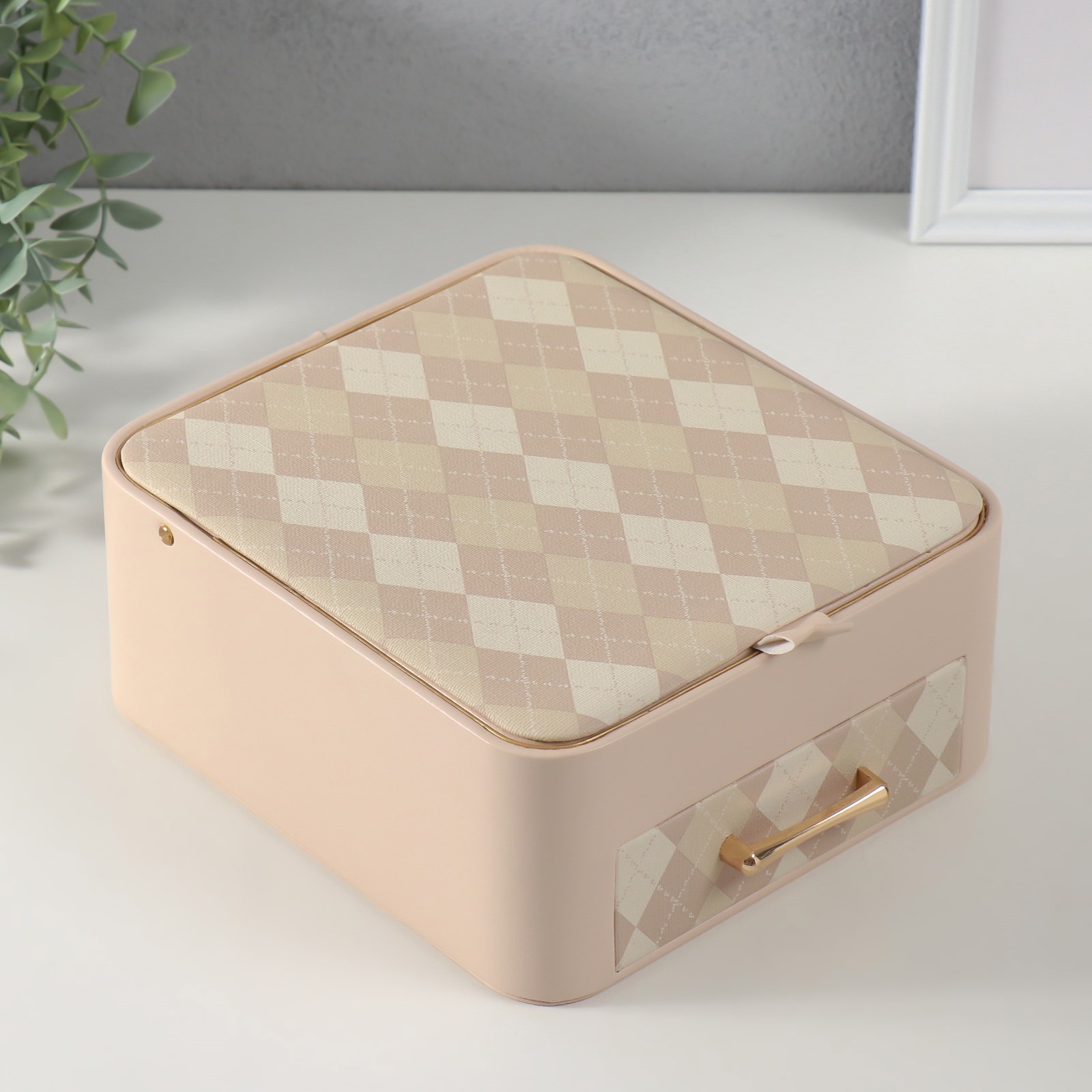 Изображение товара Шкатулка кожзам для украшений Клетка молочная 20х225х95 см 10518267