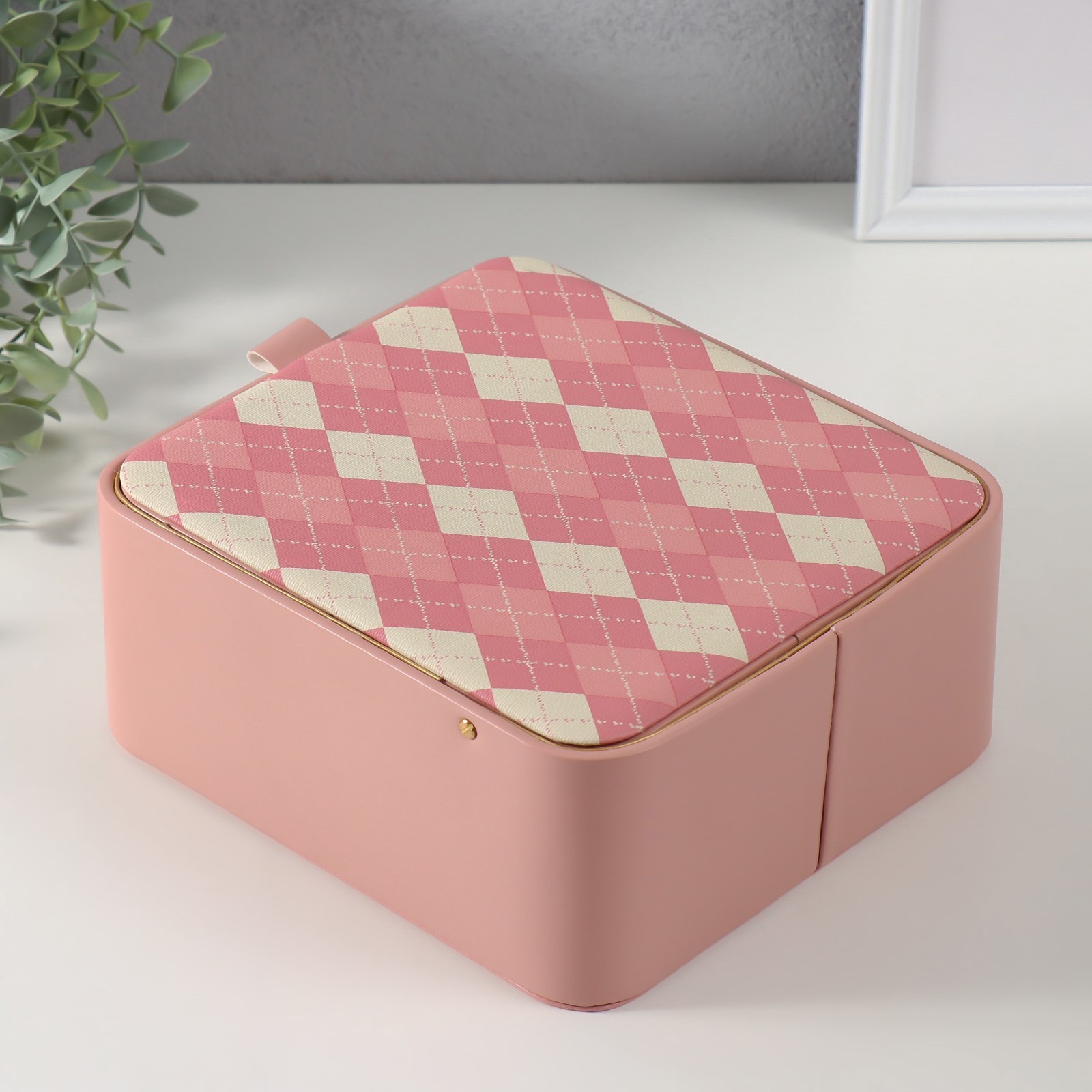 Изображение товара Шкатулка кожзам для украшений Клетка розовая 20х225х95 см 10518265