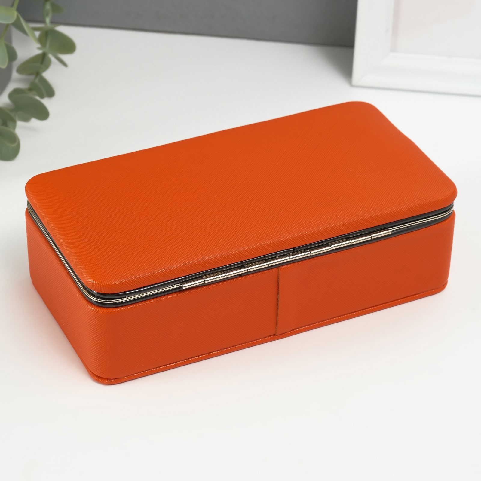 Изображение товара Шкатулка кожзам для украшений Мелкая рябь оранжевая 10х18х6 см 10527721